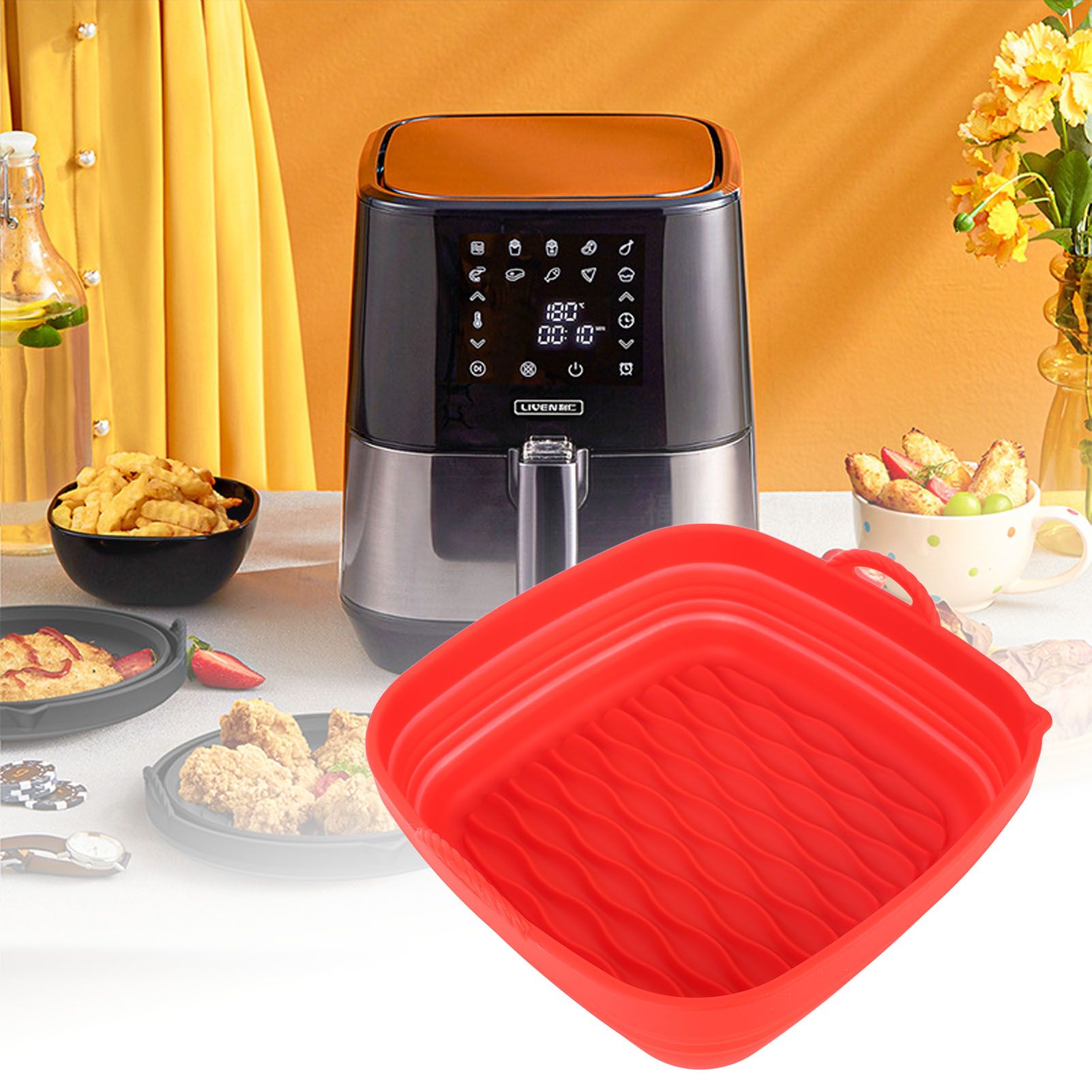 Reusable Fryer Liners Wave Grain Square Fryer Silicone Basket for Home Baking view 12