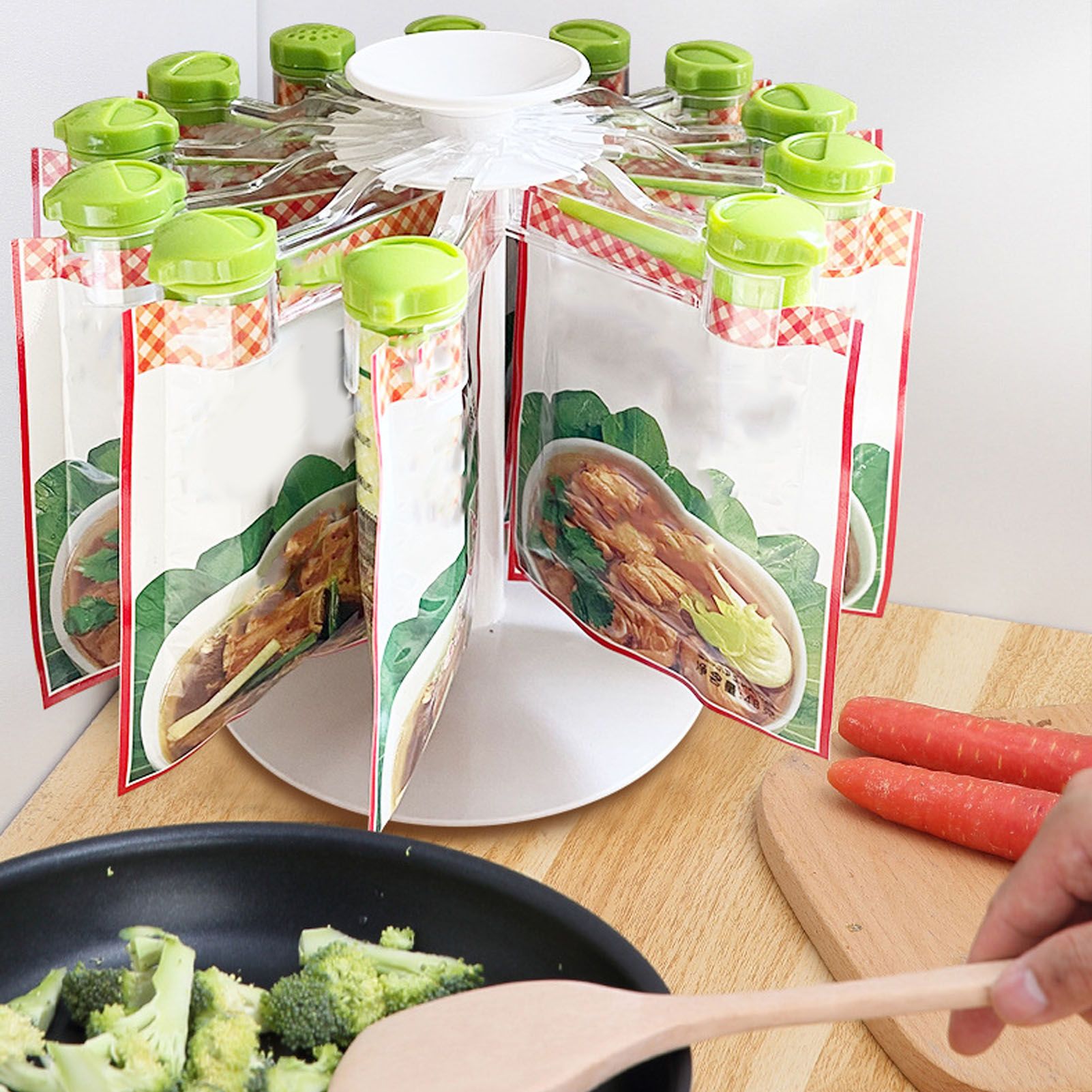 Rotating Seasoning Bag Rack Condiment Spice Storage Bracket Organizer Holder view 5