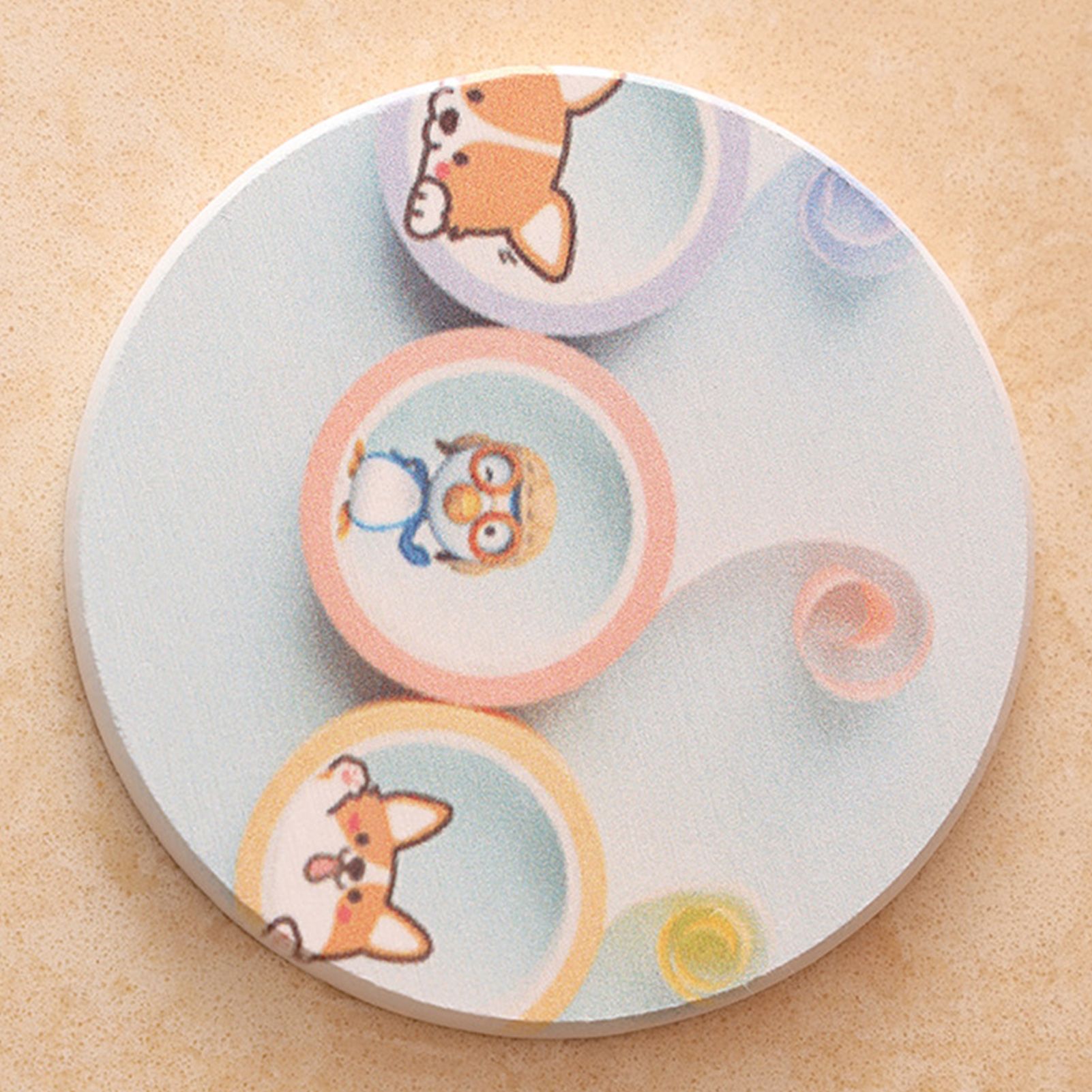 Round Cartoon Diatom Mud Coaster Water Absorbent Coaster Cutlery Insulation view 9