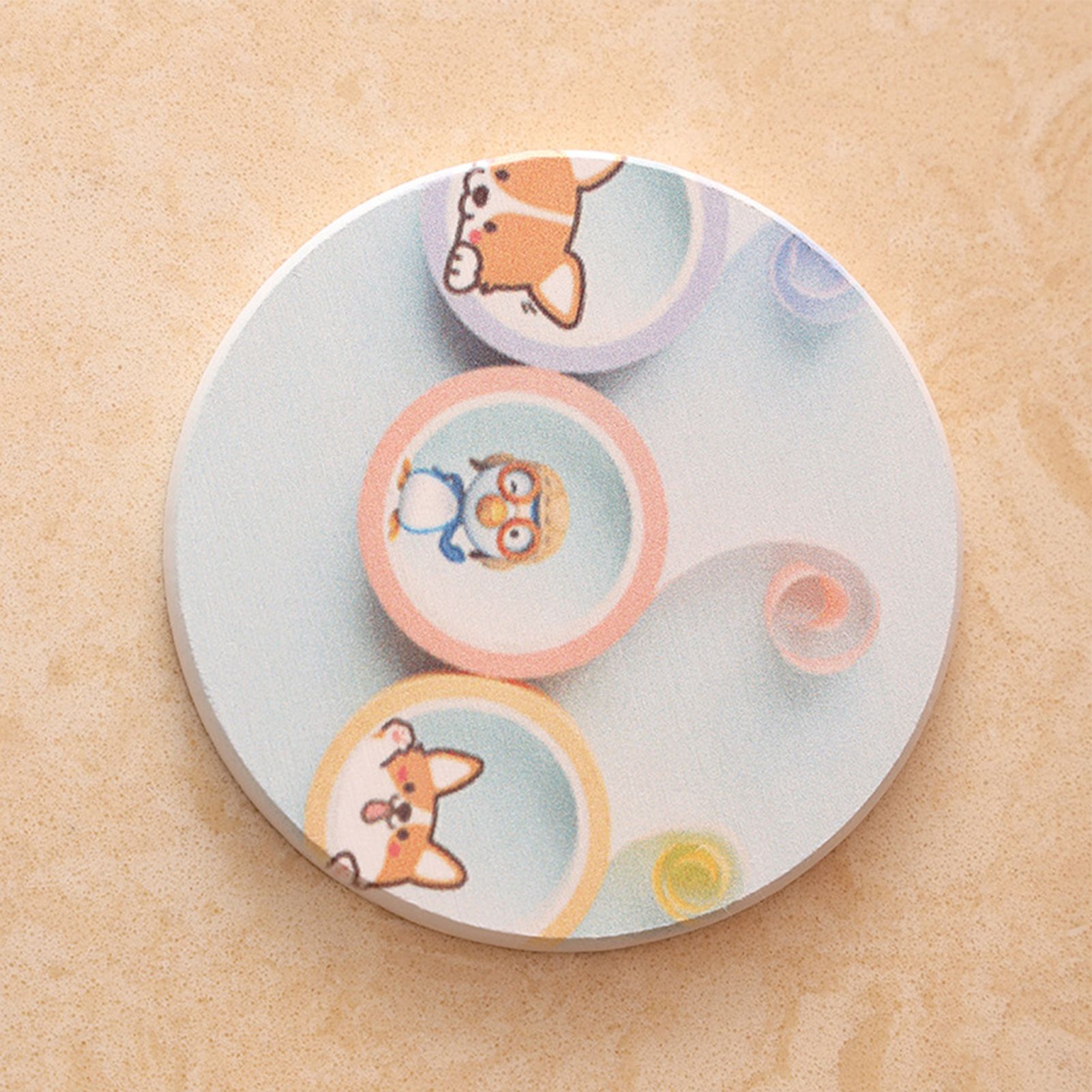 Round Cartoon Diatom Mud Coaster Water Absorbent Coaster Cutlery Insulation view 10