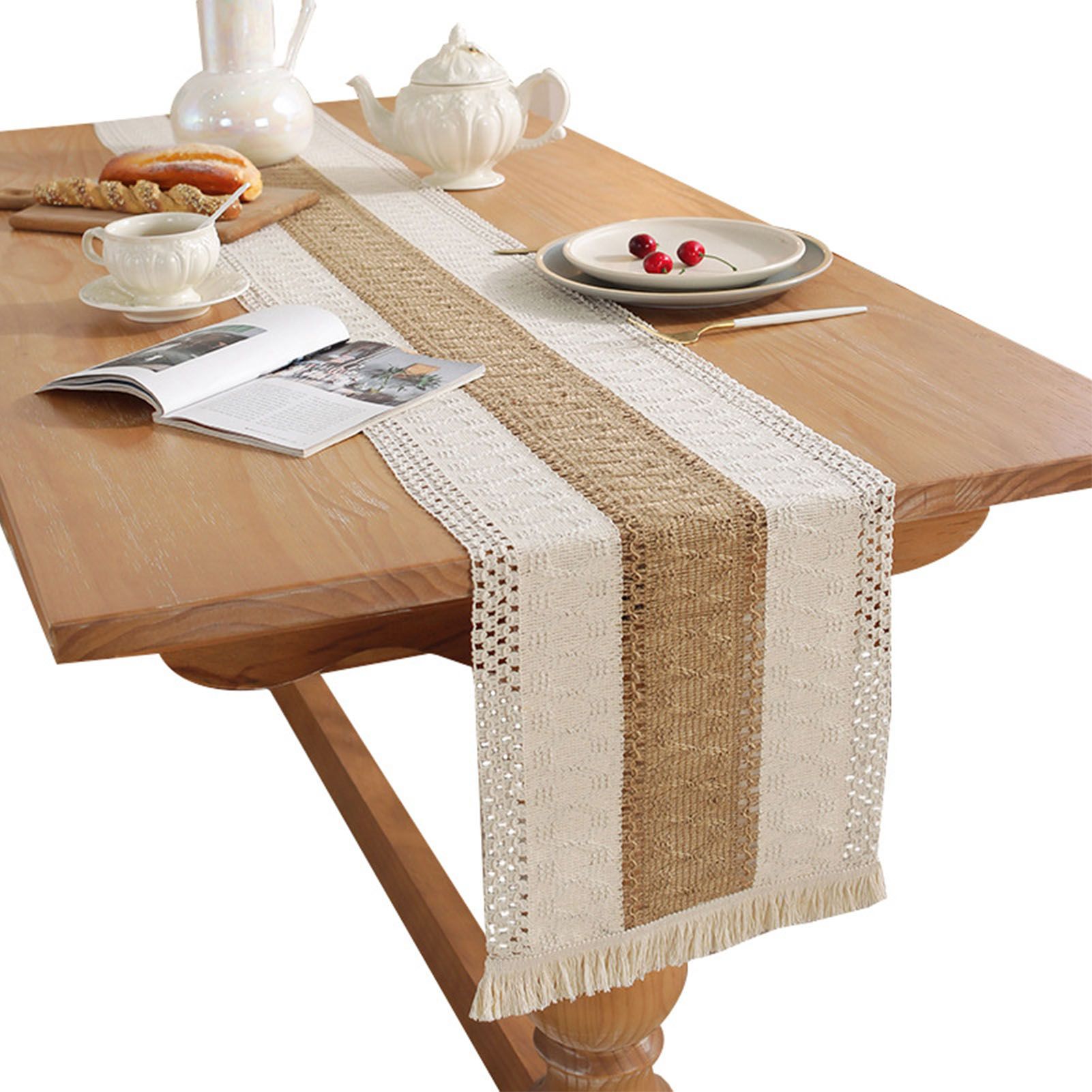 Rustic Table Runner Macrame Table Runner Cotton Desk Decoration for Holiday — image 1