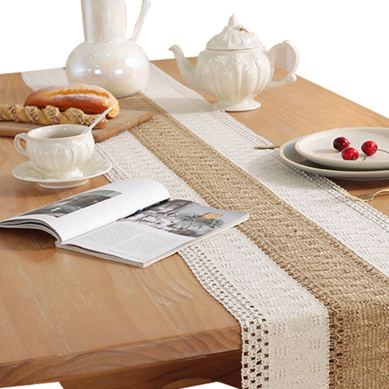Rustic Table Runner Macrame Table Runner Cotton Desk Decoration for Holiday view 2