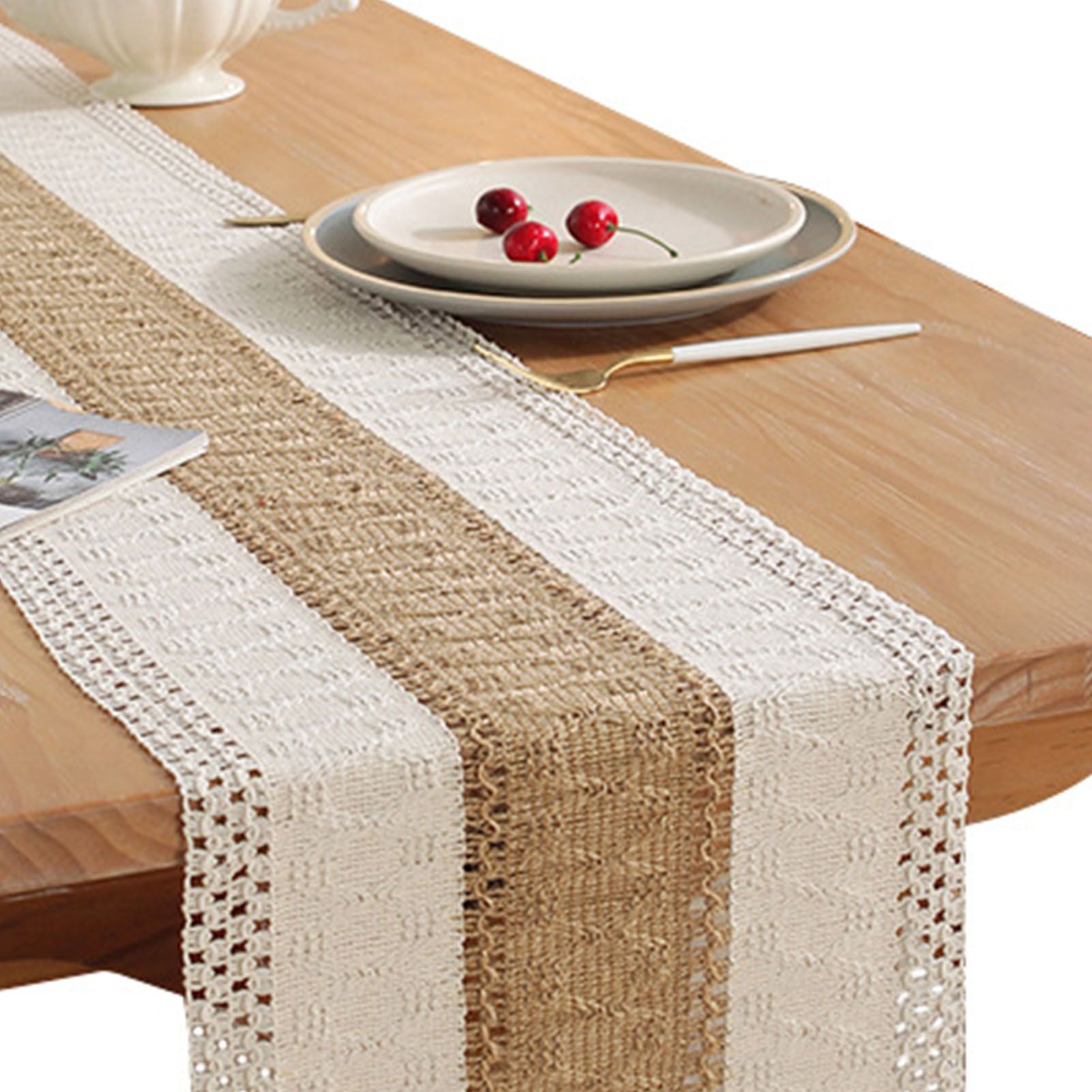 Rustic Table Runner Macrame Table Runner Cotton Desk Decoration for Holiday view 3