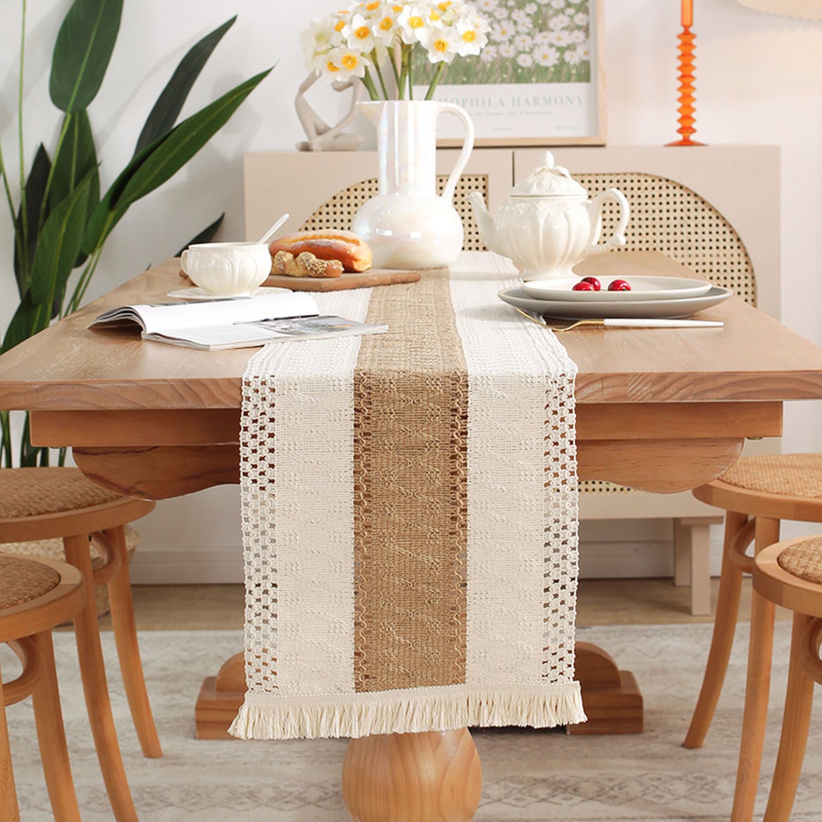 Rustic Table Runner Macrame Table Runner Cotton Desk Decoration for Holiday view 5