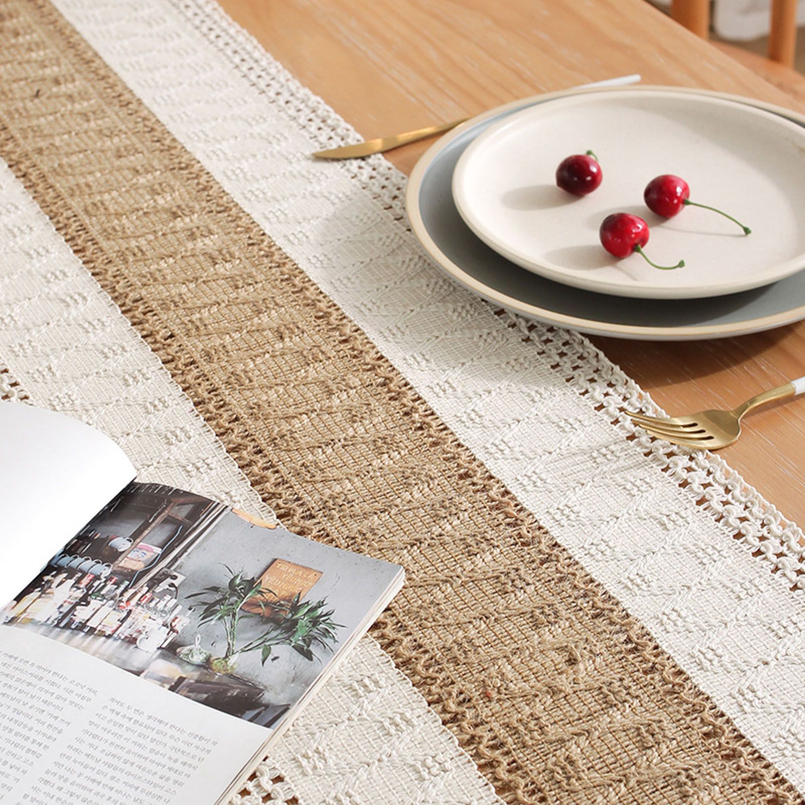 Rustic Table Runner Macrame Table Runner Cotton Desk Decoration for Holiday view 6