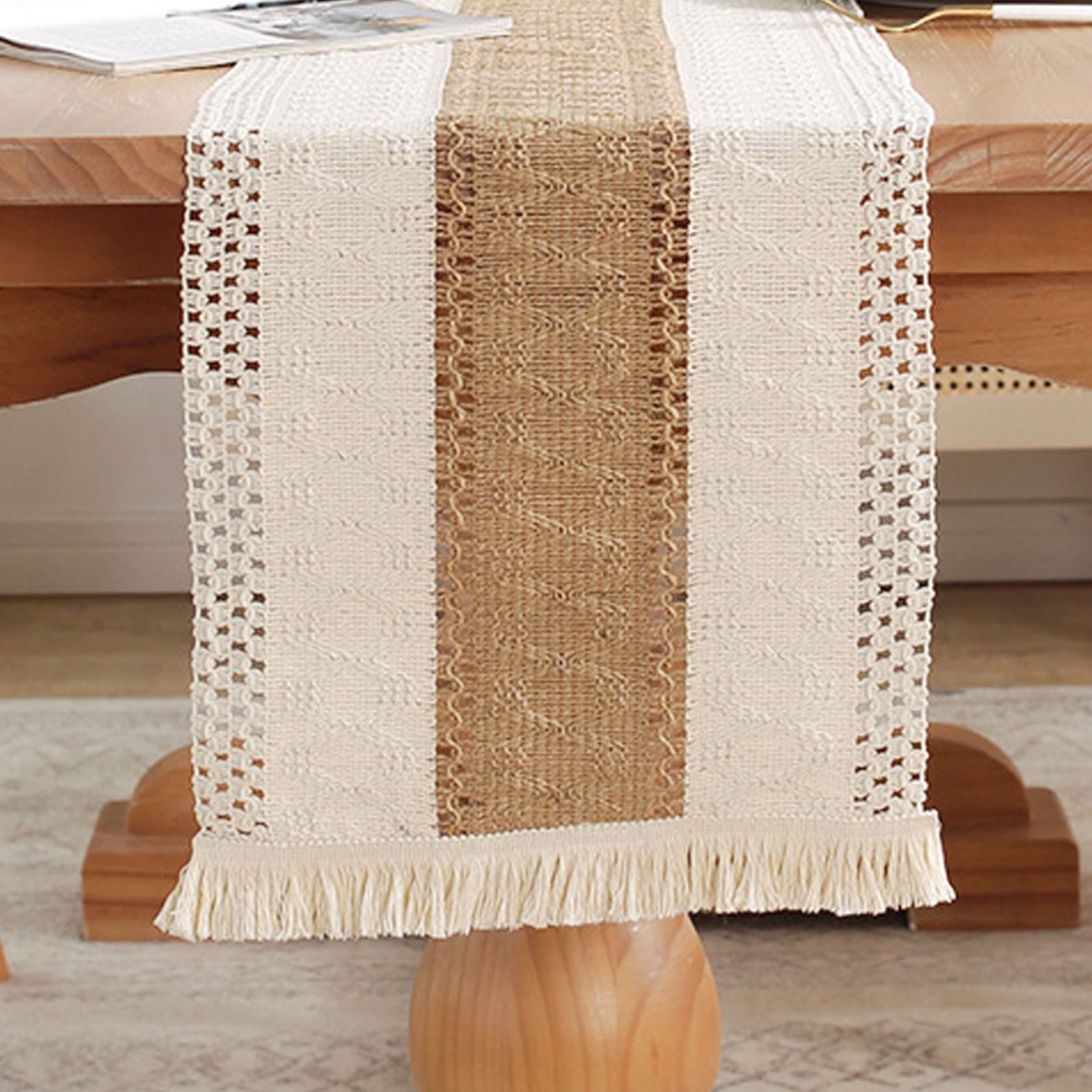 Rustic Table Runner Macrame Table Runner Cotton Desk Decoration for Holiday view 8