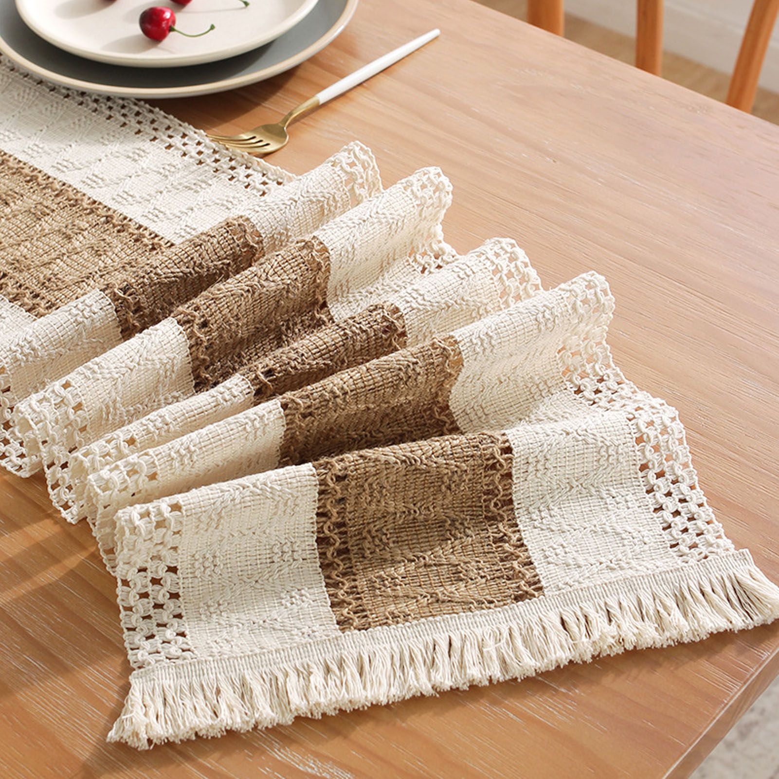 Rustic Table Runner Macrame Table Runner Cotton Desk Decoration for Holiday view 10
