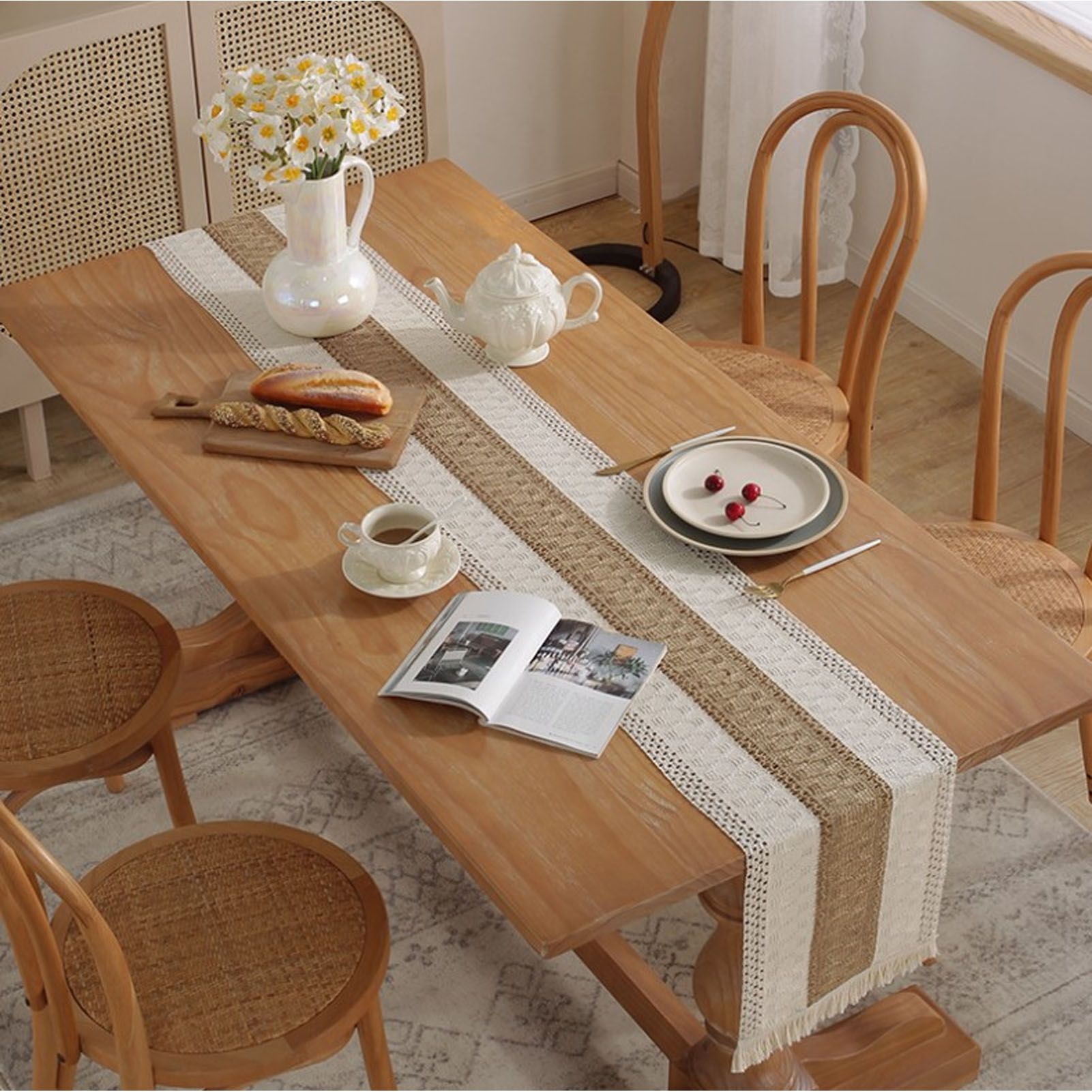 Rustic Table Runner Macrame Table Runner Cotton Desk Decoration for Holiday view 11