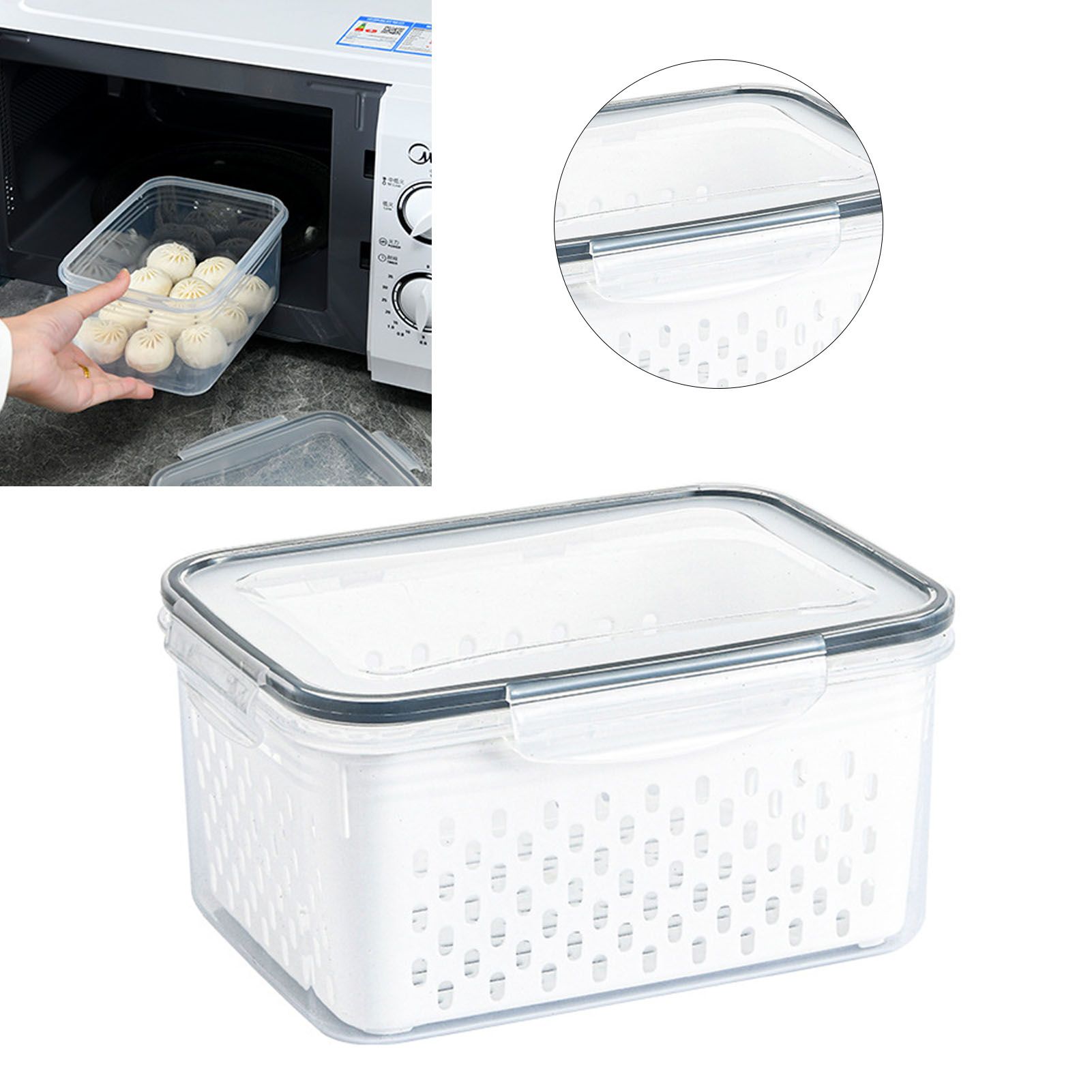 Drain Storage Basket Box Transparent Fruit Vegetable Storage Container for view 5