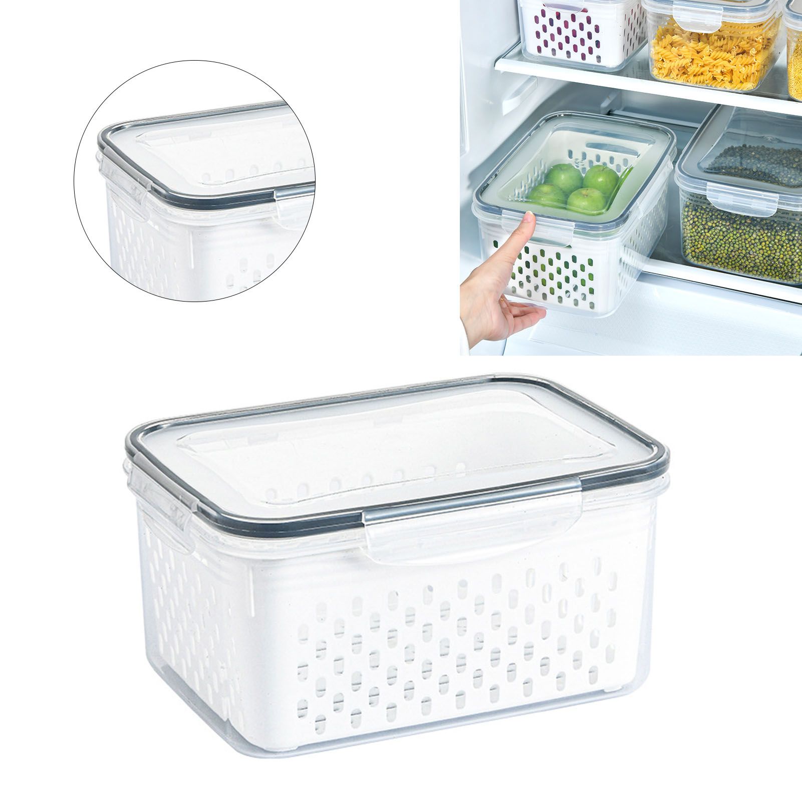Drain Storage Basket Box Transparent Fruit Vegetable Storage Container for view 6