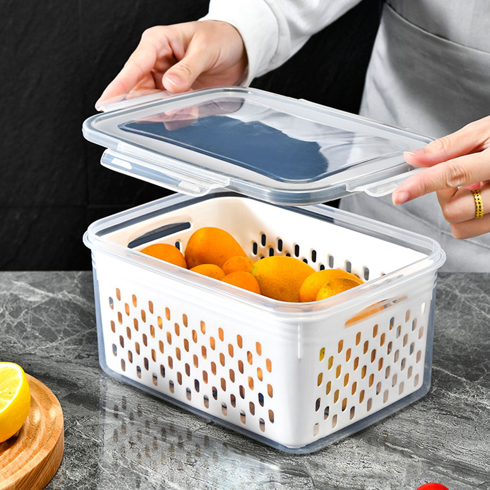 Drain Storage Basket Box Transparent Fruit Vegetable Storage Container for view 15