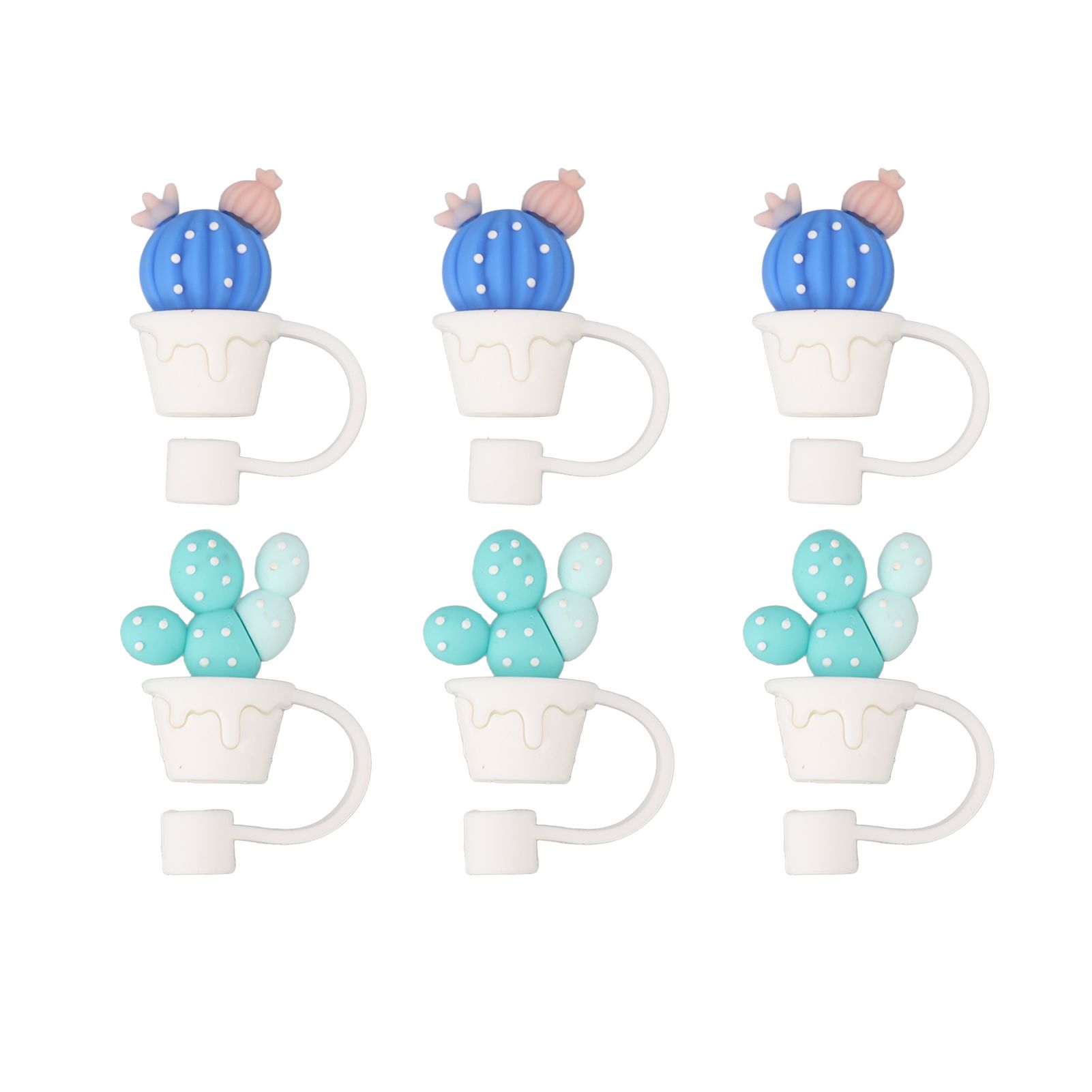 6Pcs Straw Cover Cap Cute Cartoon Reusable Silicone Toppers Drinking Tips Lids