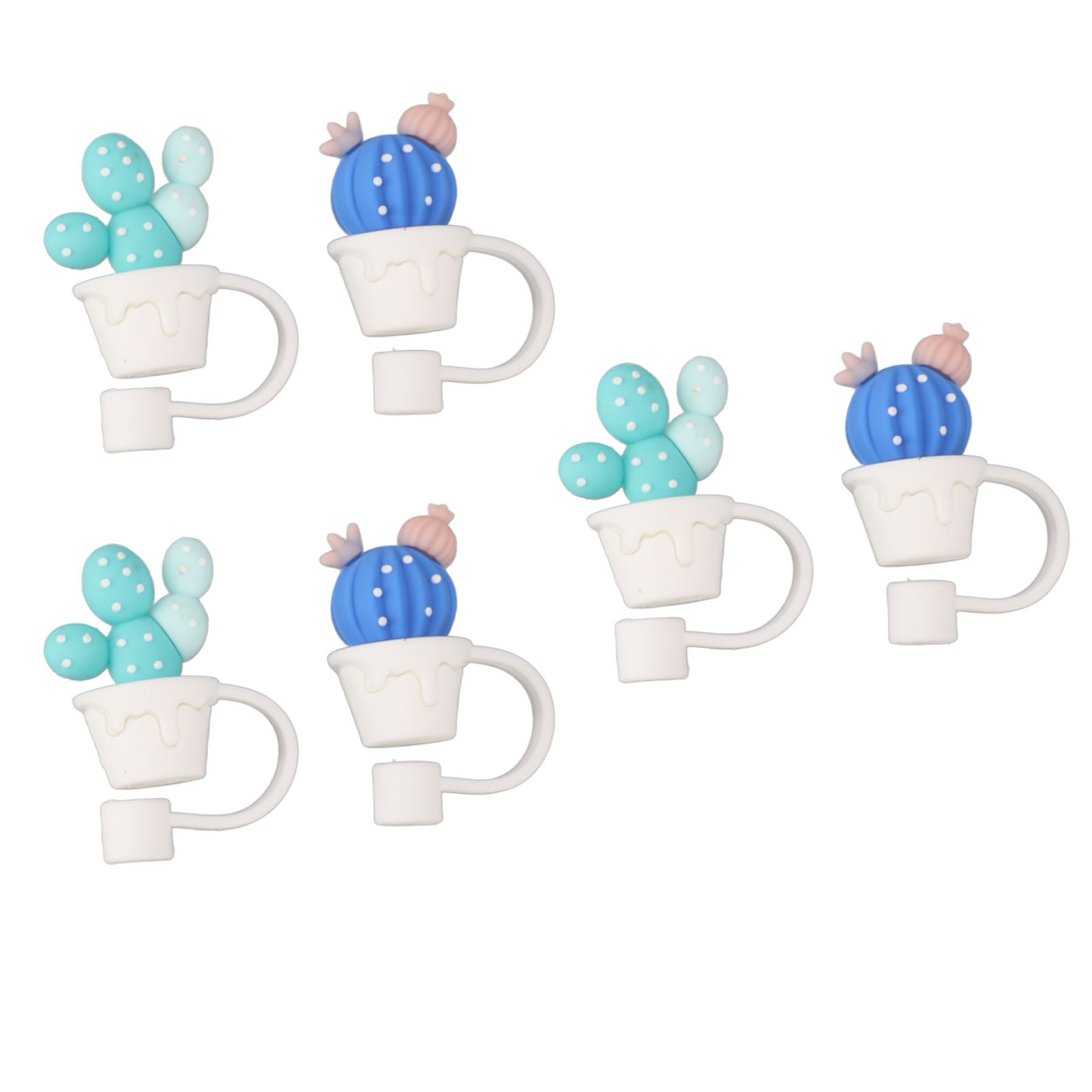 6Pcs Straw Cover Cap Cute Cartoon Reusable Silicone Toppers Drinking Tips Lids view 3