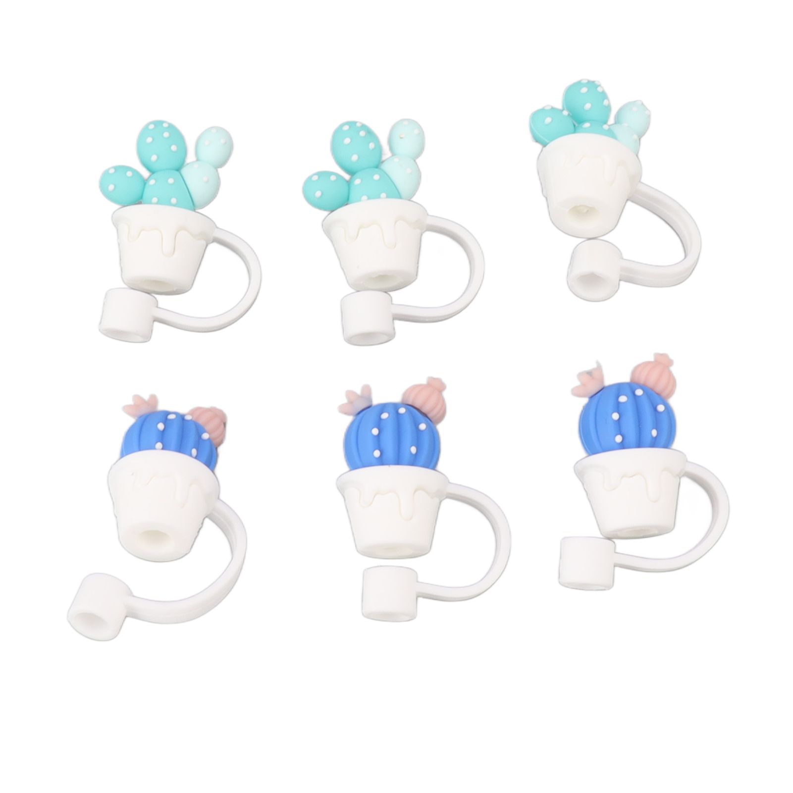 6Pcs Straw Cover Cap Cute Cartoon Reusable Silicone Toppers Drinking Tips Lids view 4