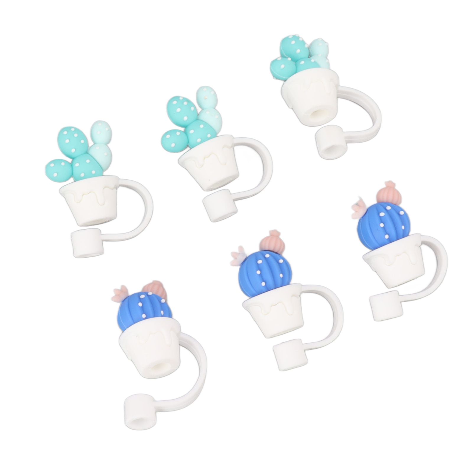 6Pcs Straw Cover Cap Cute Cartoon Reusable Silicone Toppers Drinking Tips Lids view 6