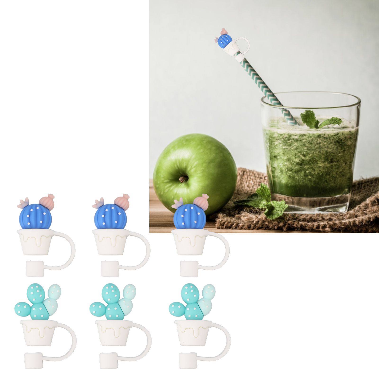 6Pcs Straw Cover Cap Cute Cartoon Reusable Silicone Toppers Drinking Tips Lids view 10