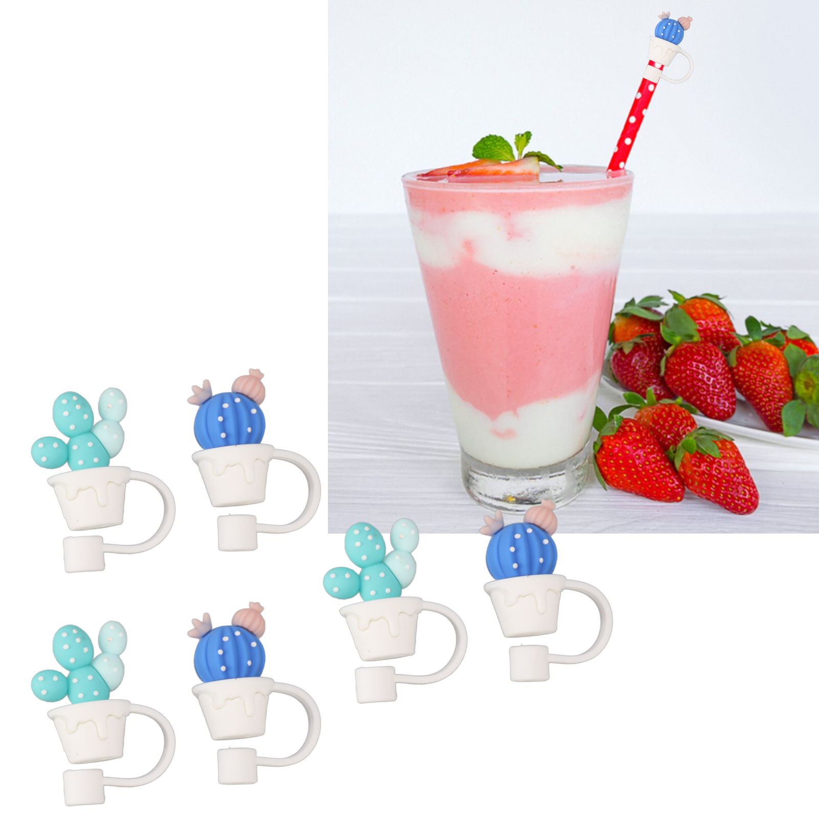 6Pcs Straw Cover Cap Cute Cartoon Reusable Silicone Toppers Drinking Tips Lids view 11
