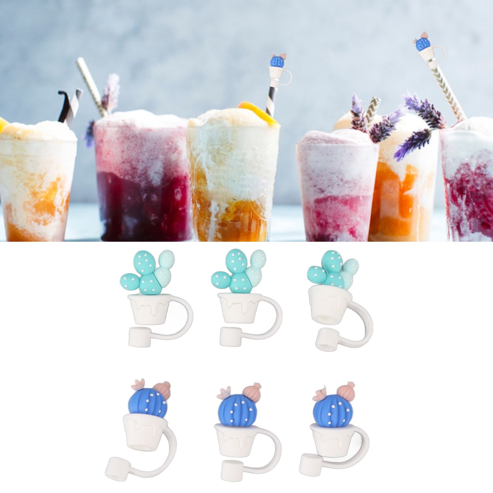 6Pcs Straw Cover Cap Cute Cartoon Reusable Silicone Toppers Drinking Tips Lids view 12