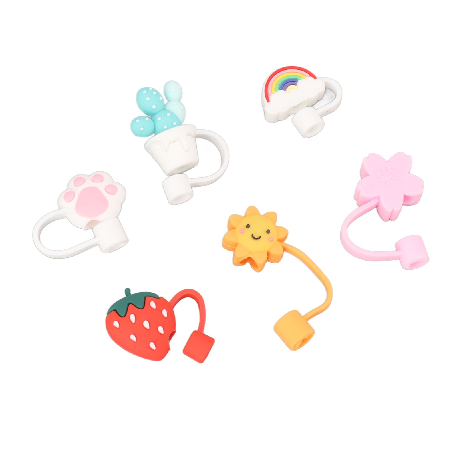 6Pcs Straw Cover Cap Cute Cartoon Reusable Silicone Toppers Drinking Tips Lids view 3
