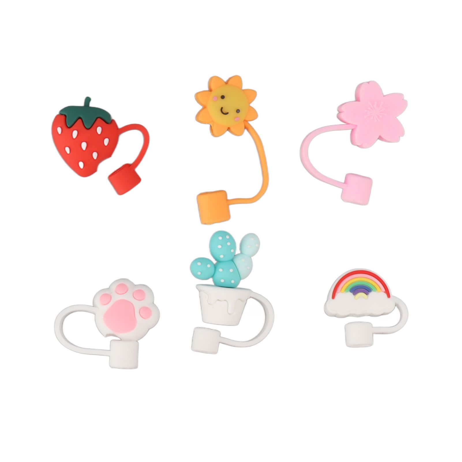 6Pcs Straw Cover Cap Cute Cartoon Reusable Silicone Toppers Drinking Tips Lids view 4