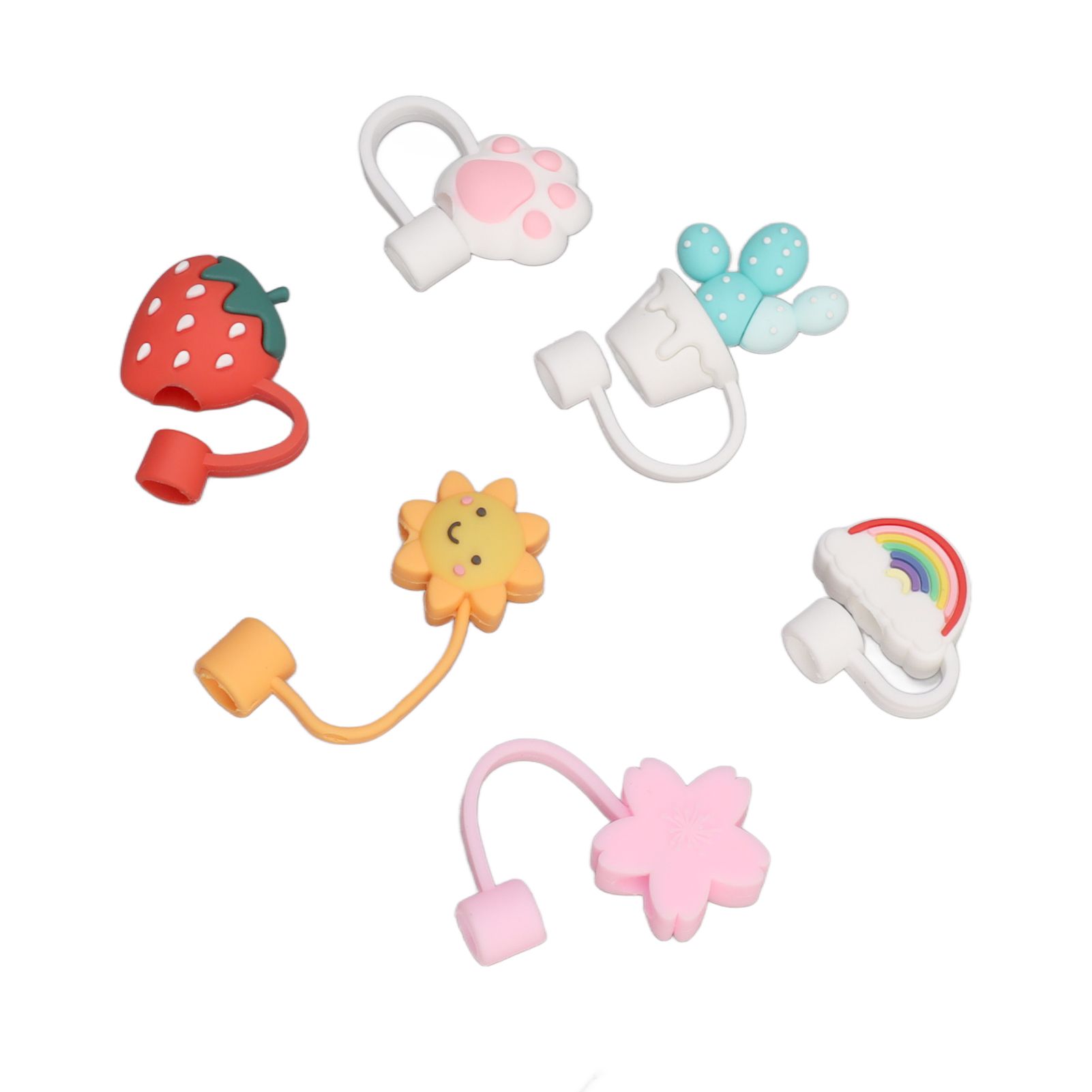 6Pcs Straw Cover Cap Cute Cartoon Reusable Silicone Toppers Drinking Tips Lids view 5