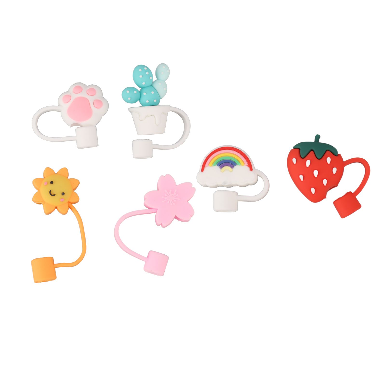 6Pcs Straw Cover Cap Cute Cartoon Reusable Silicone Toppers Drinking Tips Lids view 8