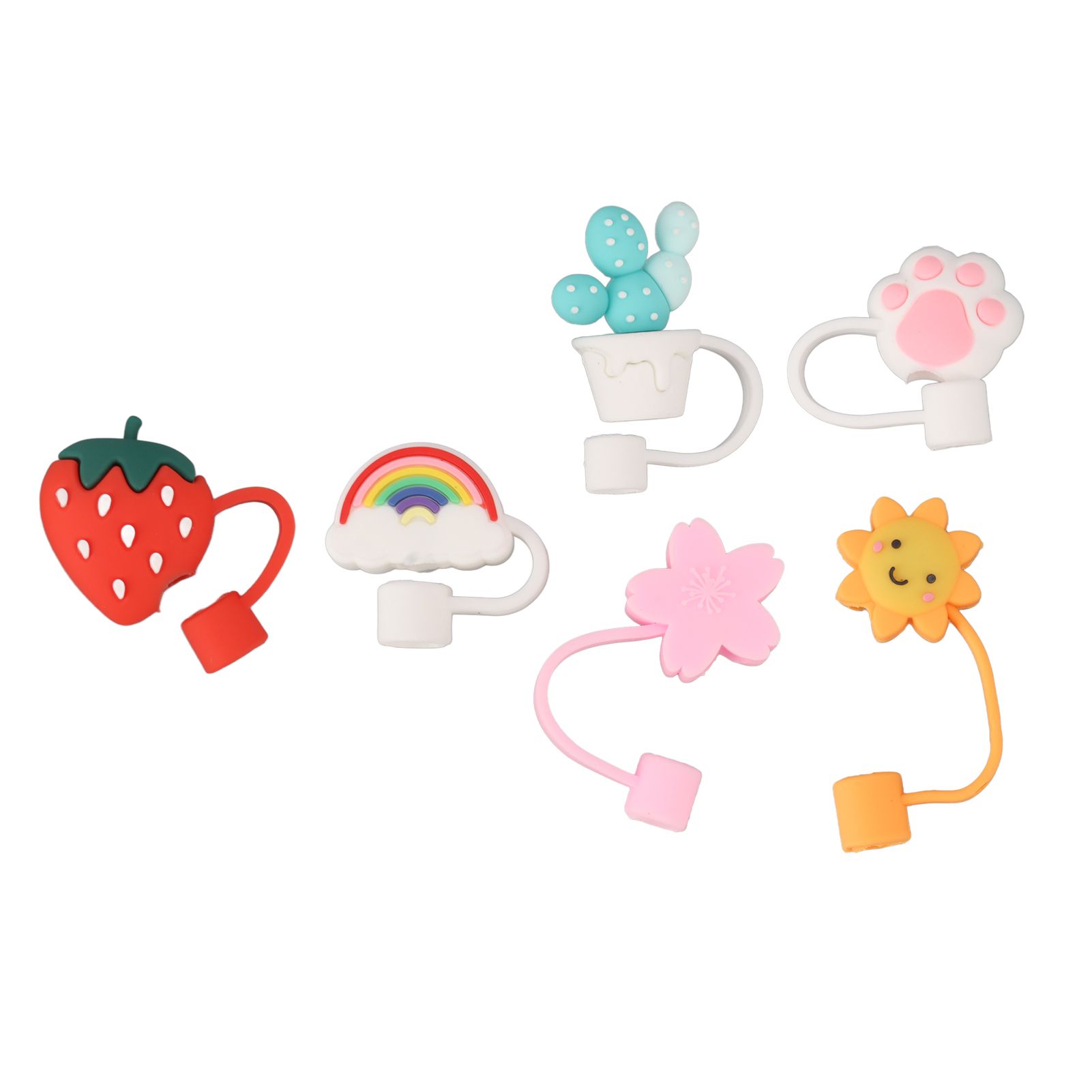 6Pcs Straw Cover Cap Cute Cartoon Reusable Silicone Toppers Drinking Tips Lids view 9