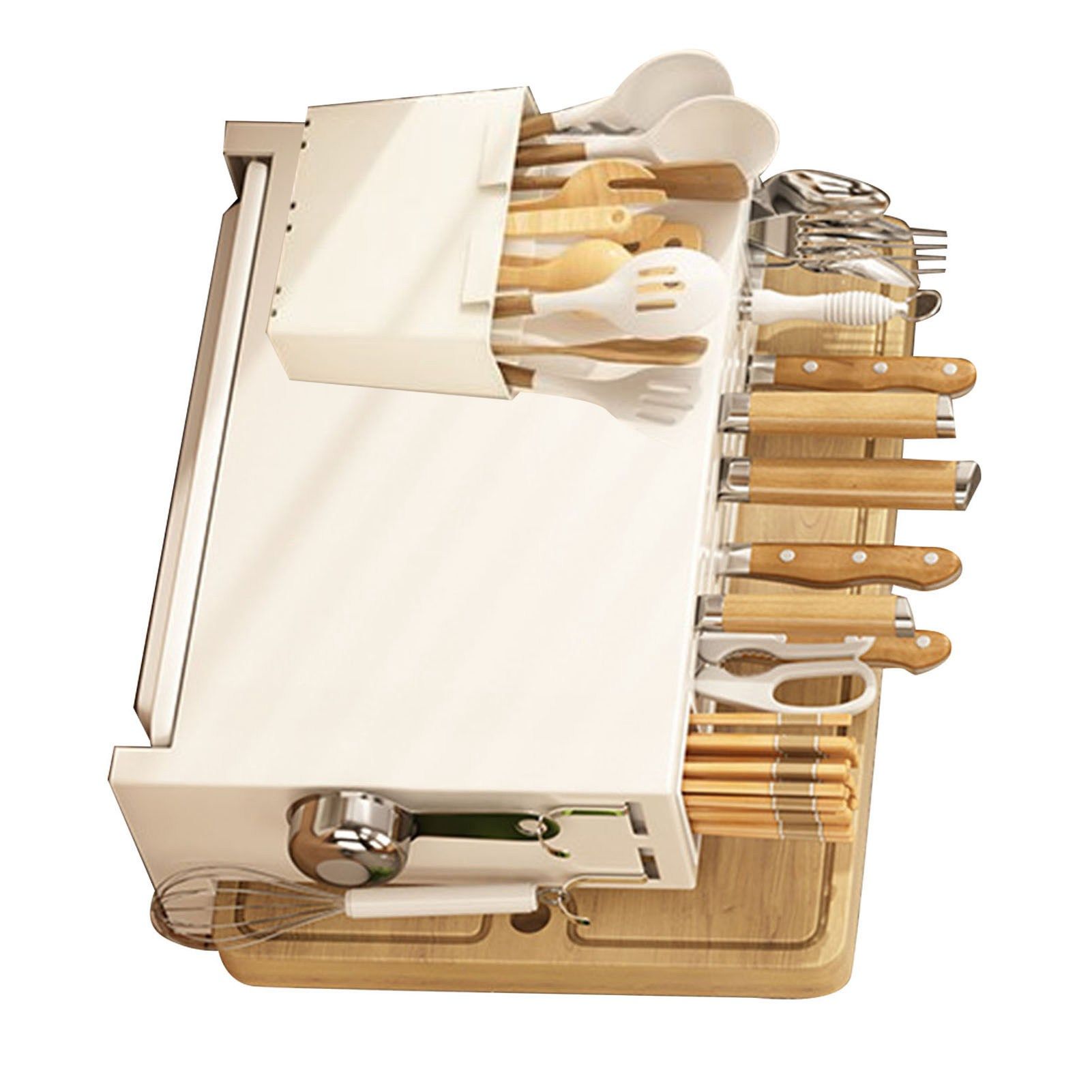 White Kitchen Chopsticks Knife Stand Cutting Board Integrated Magnet Draining view 2