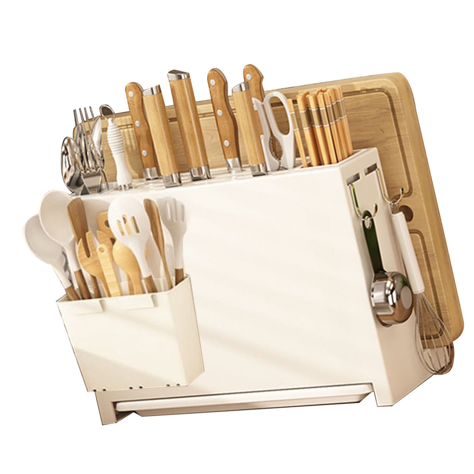 White Kitchen Chopsticks Knife Stand Cutting Board Integrated Magnet Draining view 3