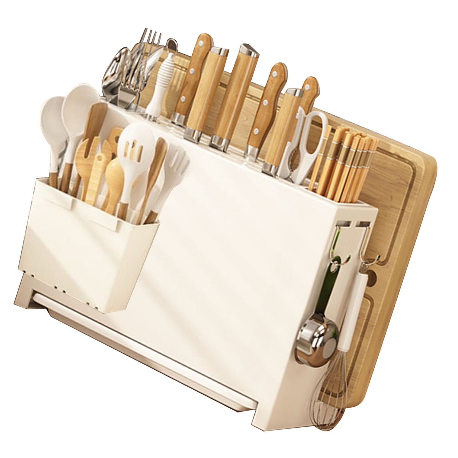 White Kitchen Chopsticks Knife Stand Cutting Board Integrated Magnet Draining view 4