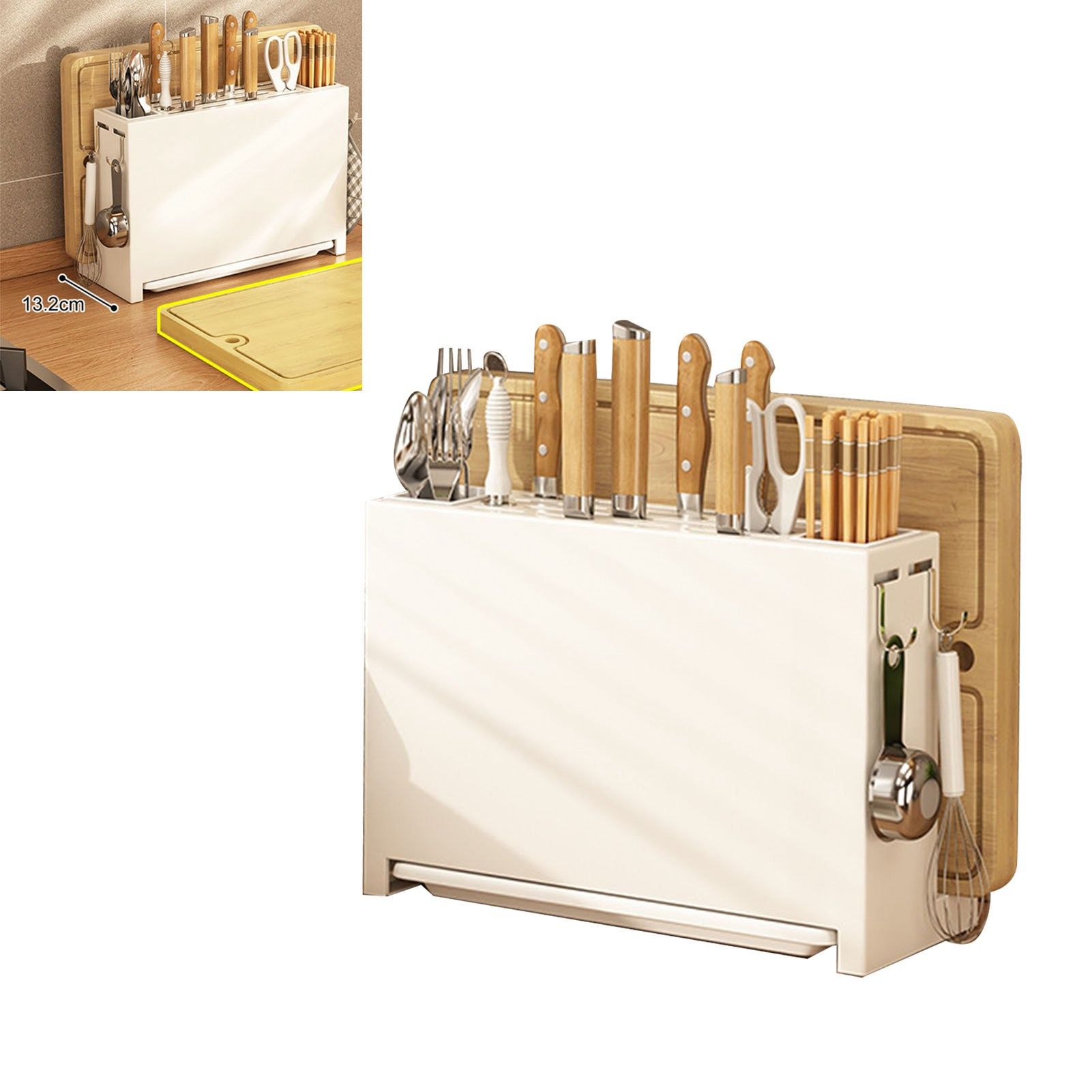 White Kitchen Chopsticks Knife Stand Cutting Board Integrated Magnet Draining view 6