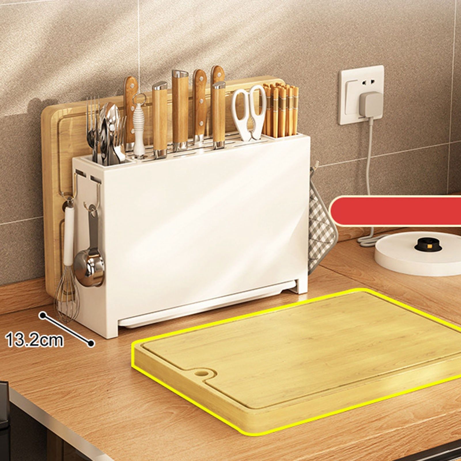 White Kitchen Chopsticks Knife Stand Cutting Board Integrated Magnet Draining view 10