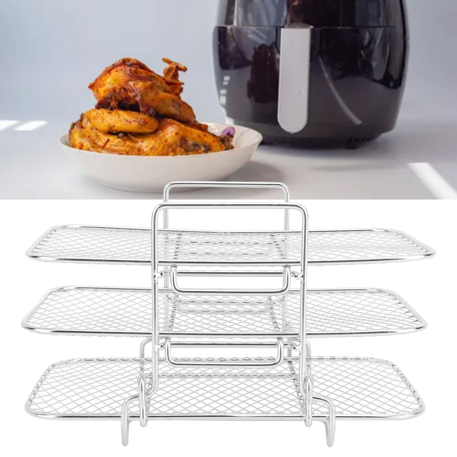 3 Layer Fryer Rack Stainless Steel Stackable Grill Rack 3 Tier Baking Rack for view 11