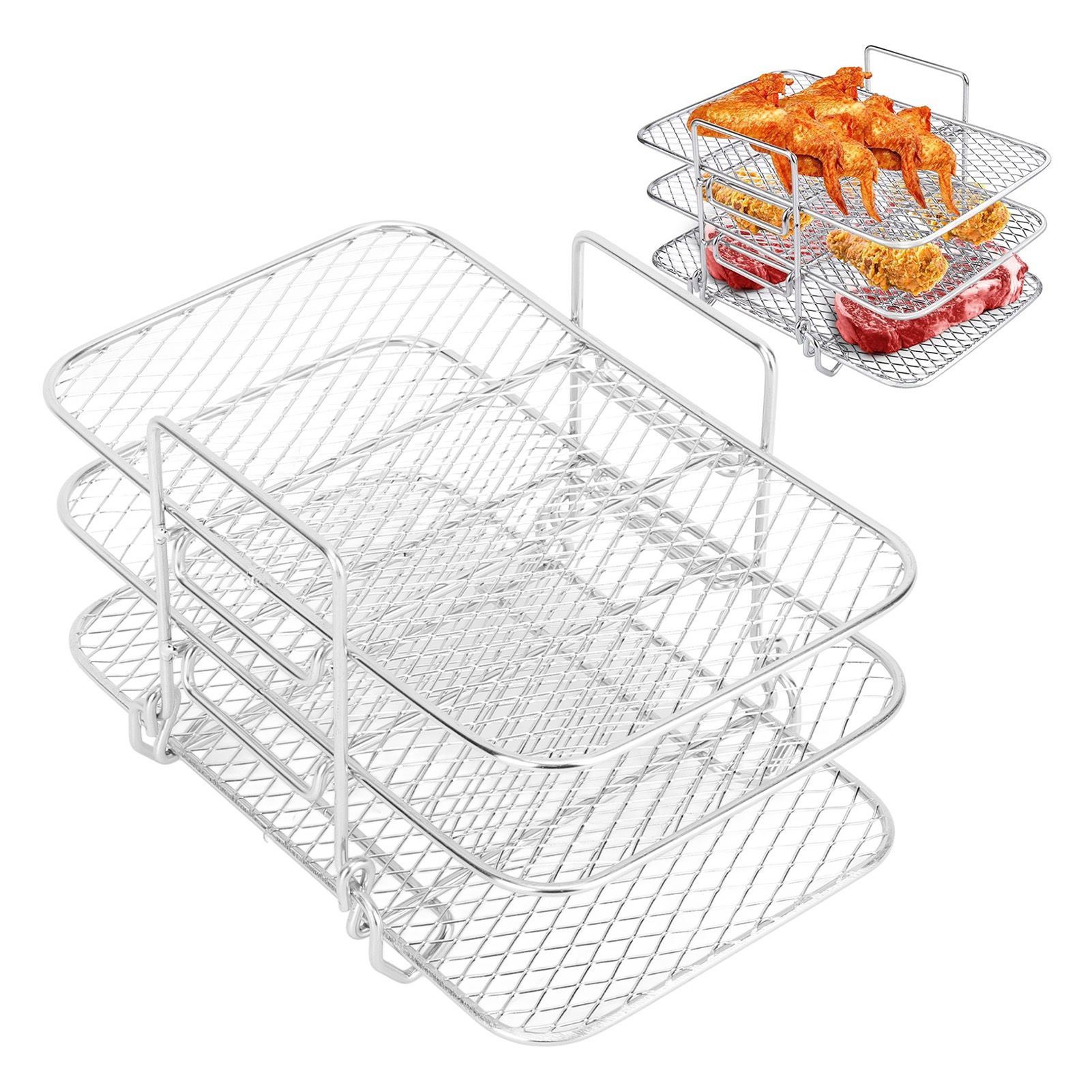 3 Layer Fryer Rack Stainless Steel Stackable Grill Rack 3 Tier Baking Rack for view 12