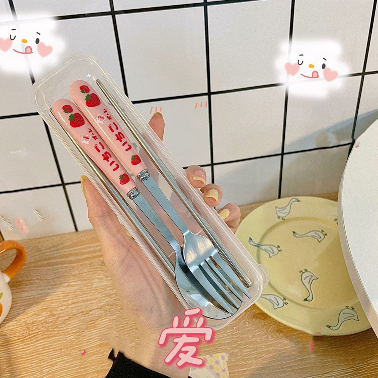 3 Piece Tableware Utensils Set Spoon Forks Chopsticks Rounded Stainless Steel view 5