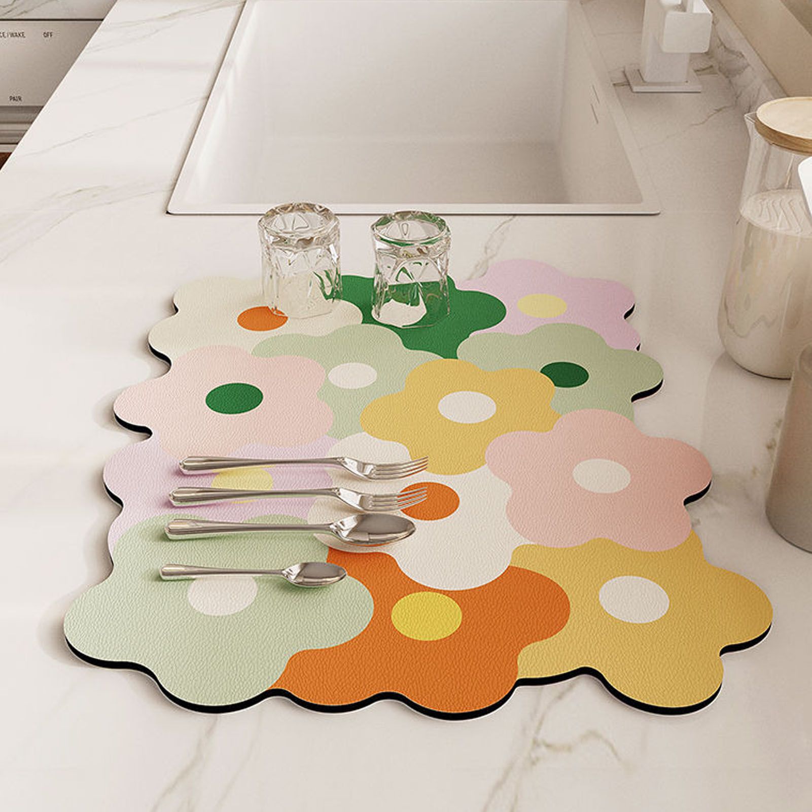 Kitchen Counter Dish Drying Mat Refreshing Cute Elegant Heat Resistant view 5
