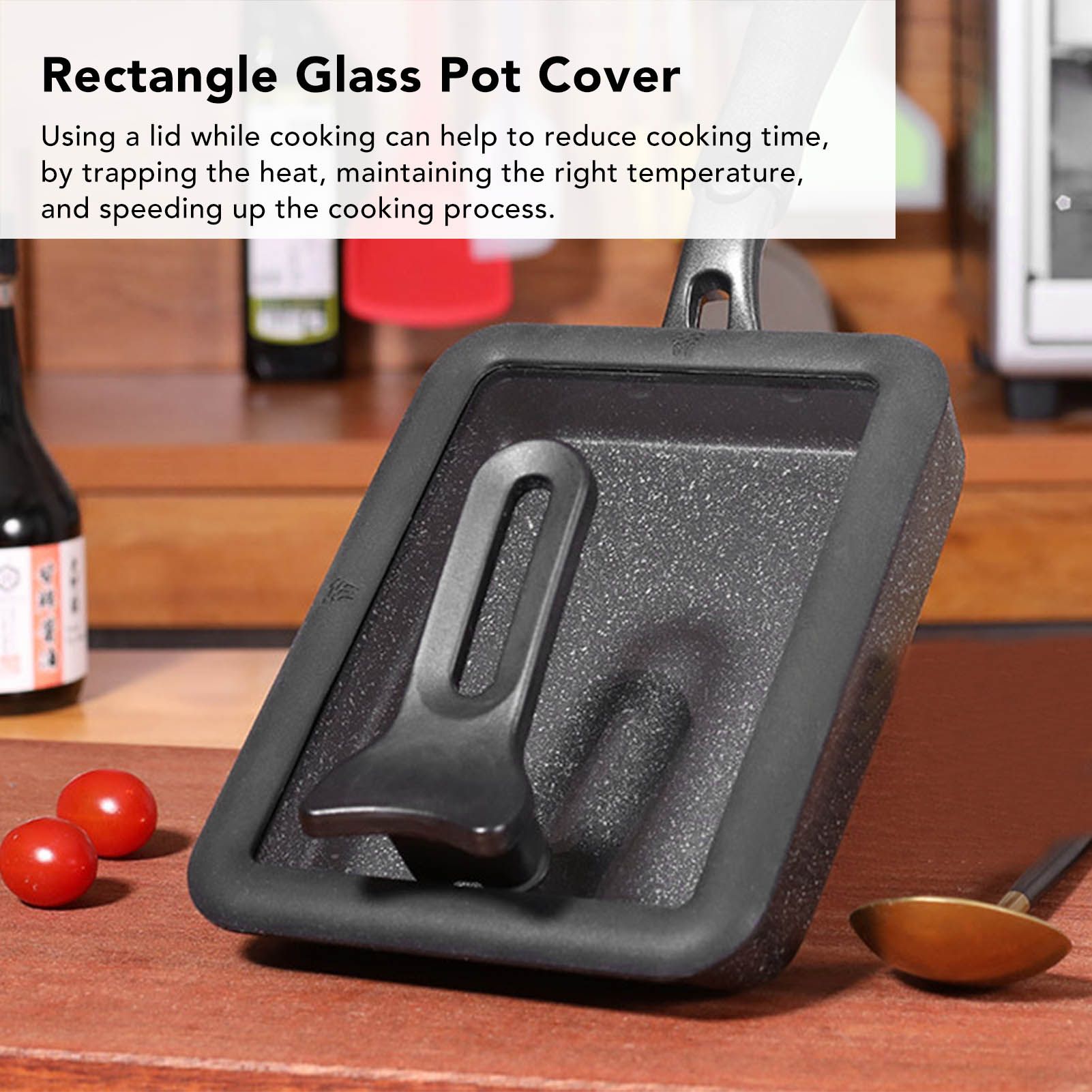 Rectangle Glass Pot Cover Thickened Standable Visible Silicone Rectangle Pan view 11