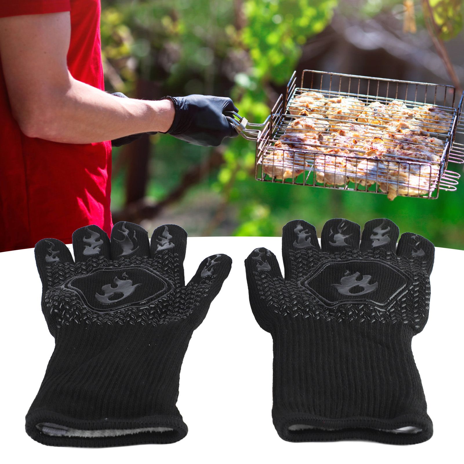 BBQ Gloves Heat Resistant Grilling Gloves Non Slip Oven Gloves Long Kitchen view 11
