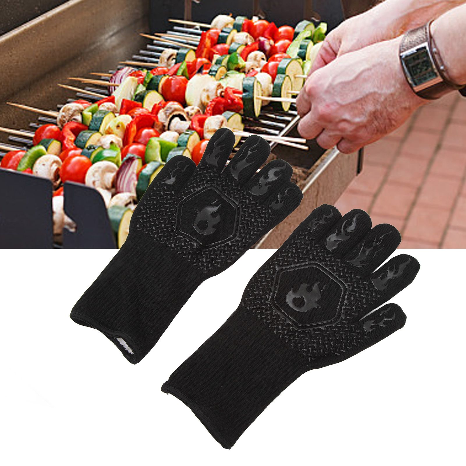 BBQ Gloves Fireproof 800℃ Heat Resistant Double Sided Silicone Large Grill view 11