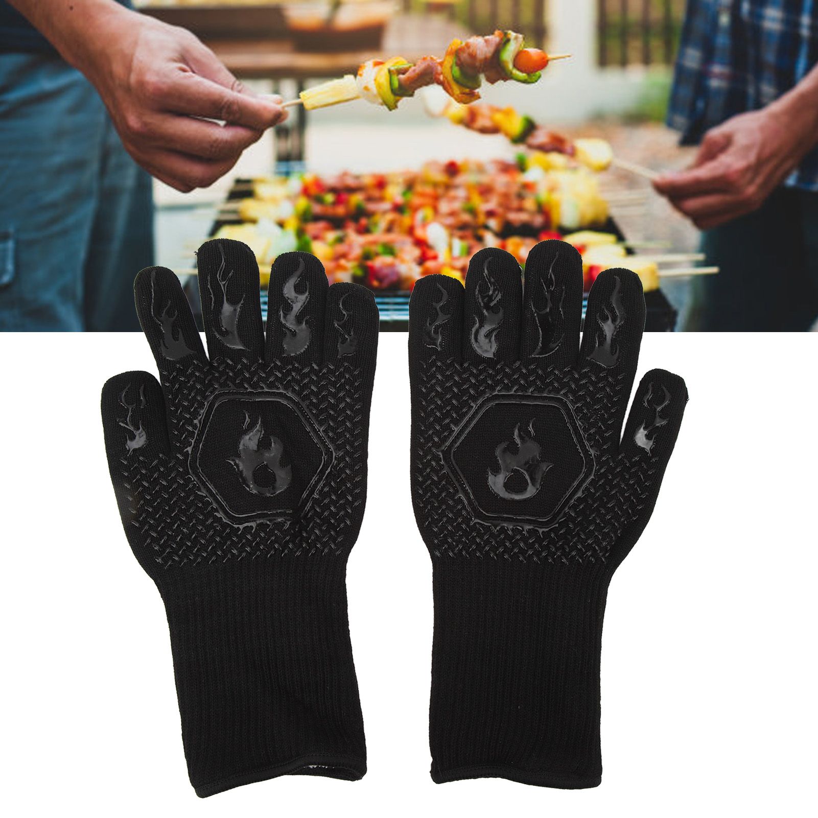BBQ Gloves Fireproof 800℃ Heat Resistant Double Sided Silicone Large Grill view 12