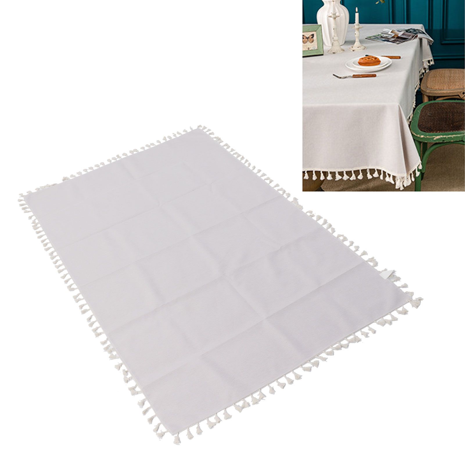 Cotton Linen Tablecloths Waterproof Oilproof Washable Wrinkle Free Tassels view 11