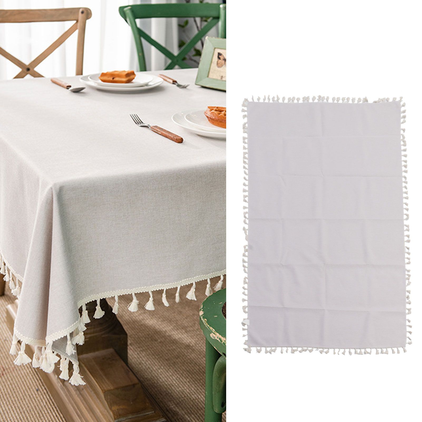 Cotton Linen Tablecloths Waterproof Oilproof Washable Wrinkle Free Tassels view 12