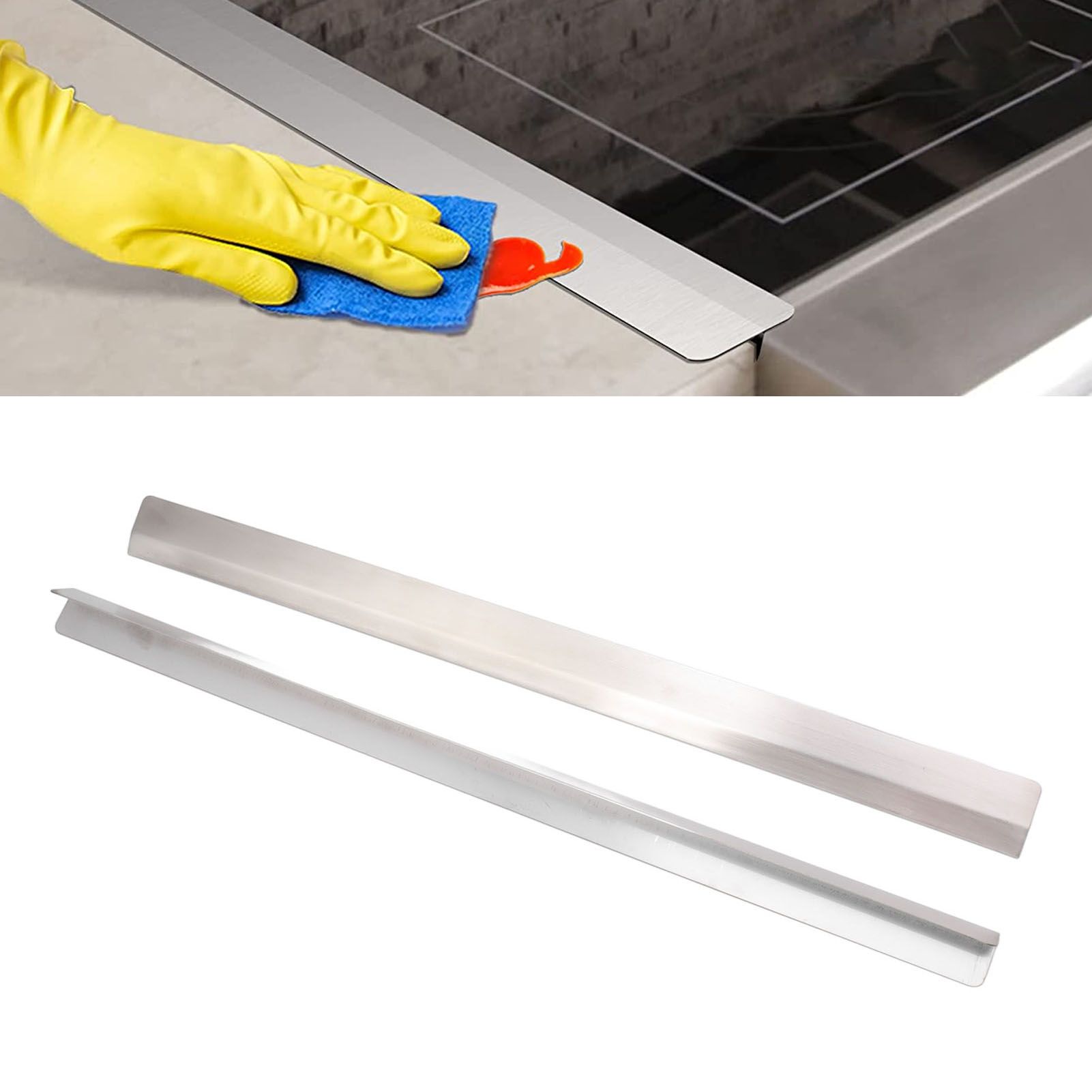 2PCS Kitchen Stove Counter Gap Cover Easy Cleaning Stainless Steel Gap Cover view 11