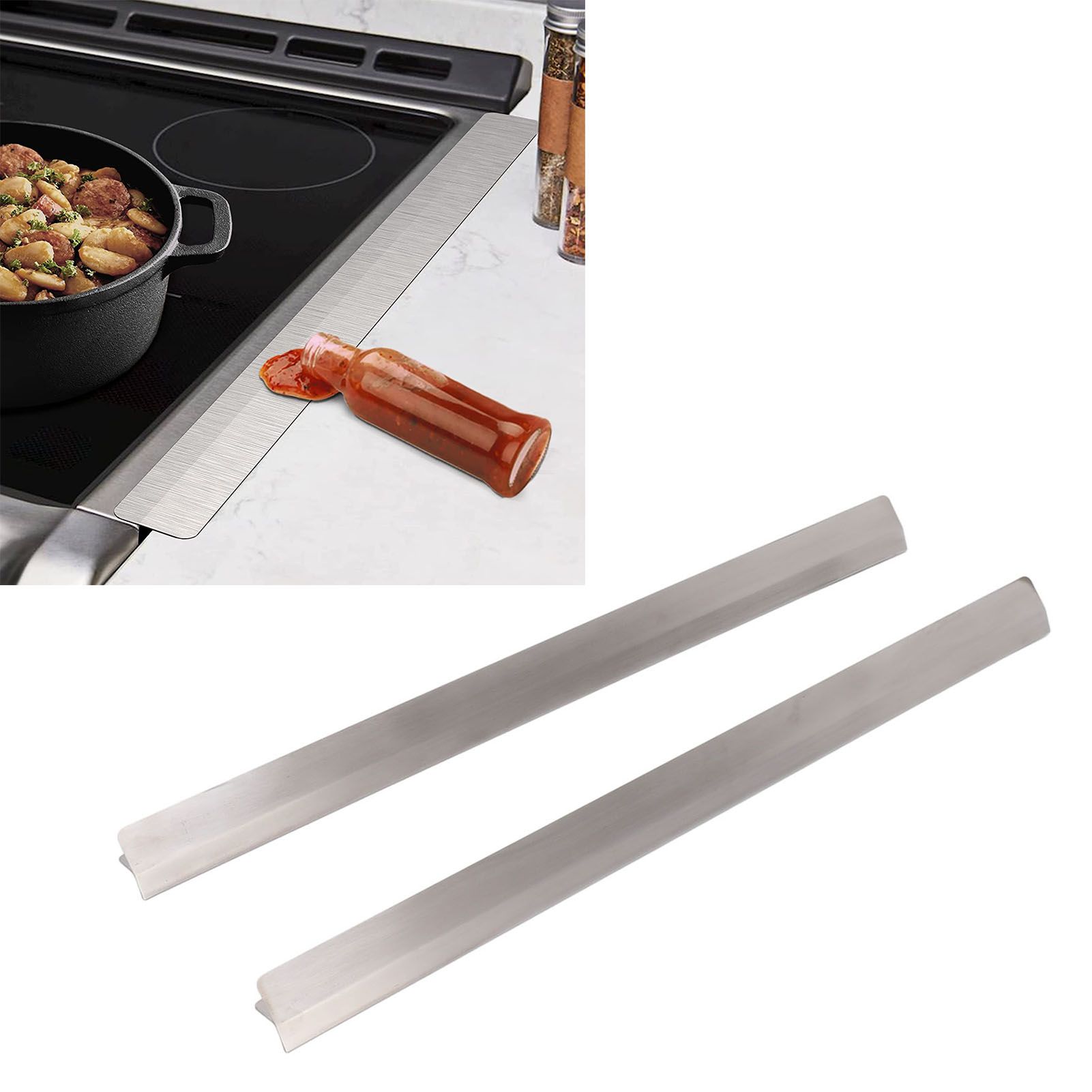 2PCS Kitchen Stove Counter Gap Cover Easy Cleaning Stainless Steel Gap Cover view 12