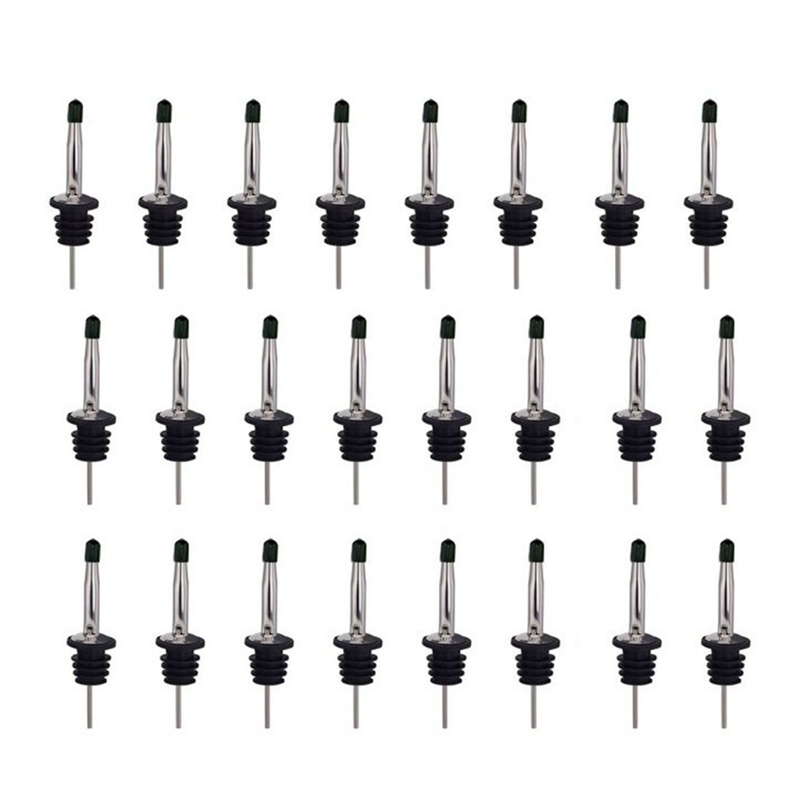 24pcs Stainless Steel Bottle Pourers with Black Plastic Cover Conical Design