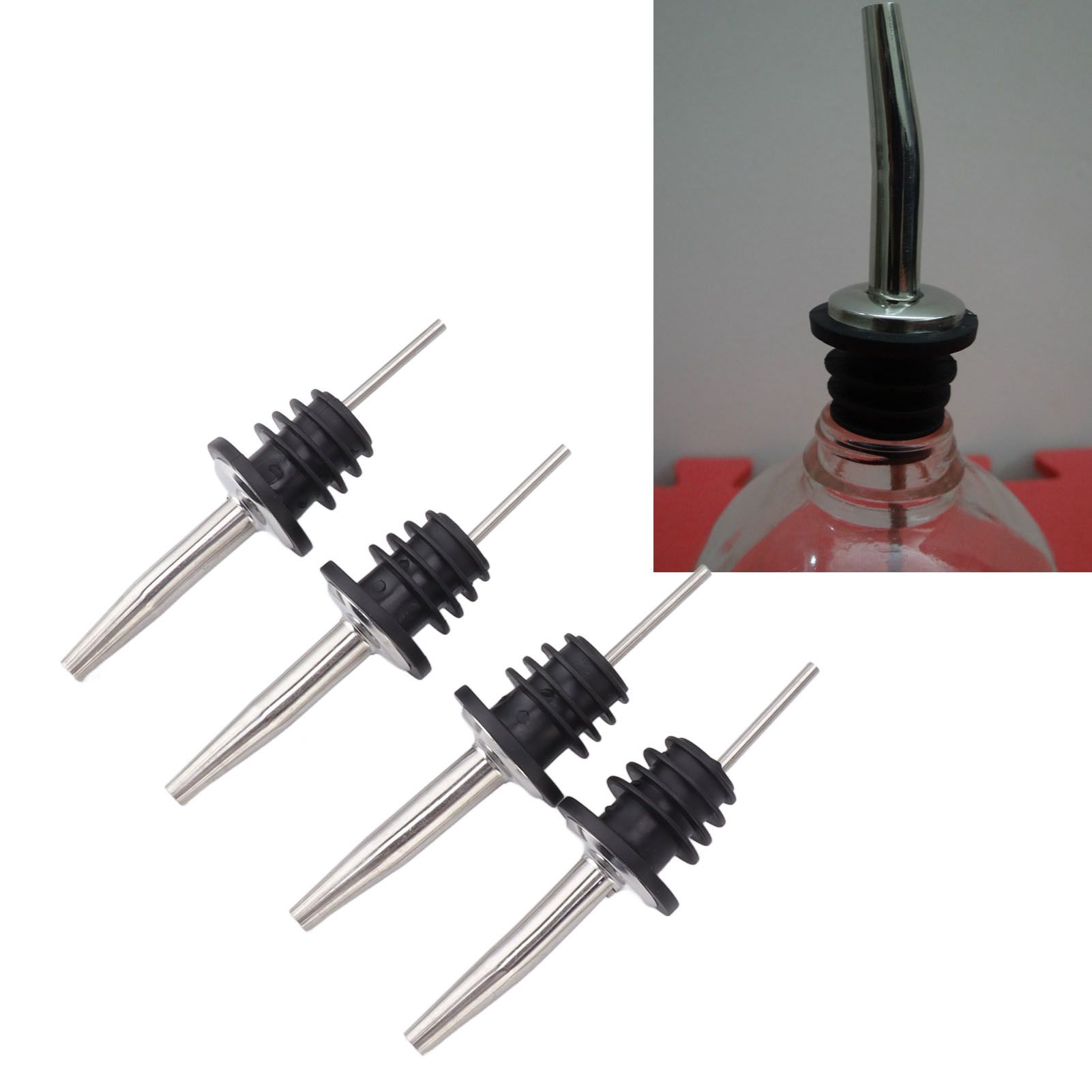 24pcs Stainless Steel Bottle Pourers with Black Plastic Cover Conical Design view 12