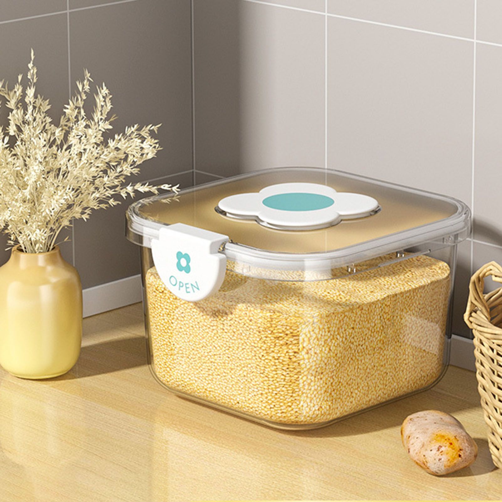 Rice Container Airtight Grain Food Storage Box Transparent with Cover for Home view 5