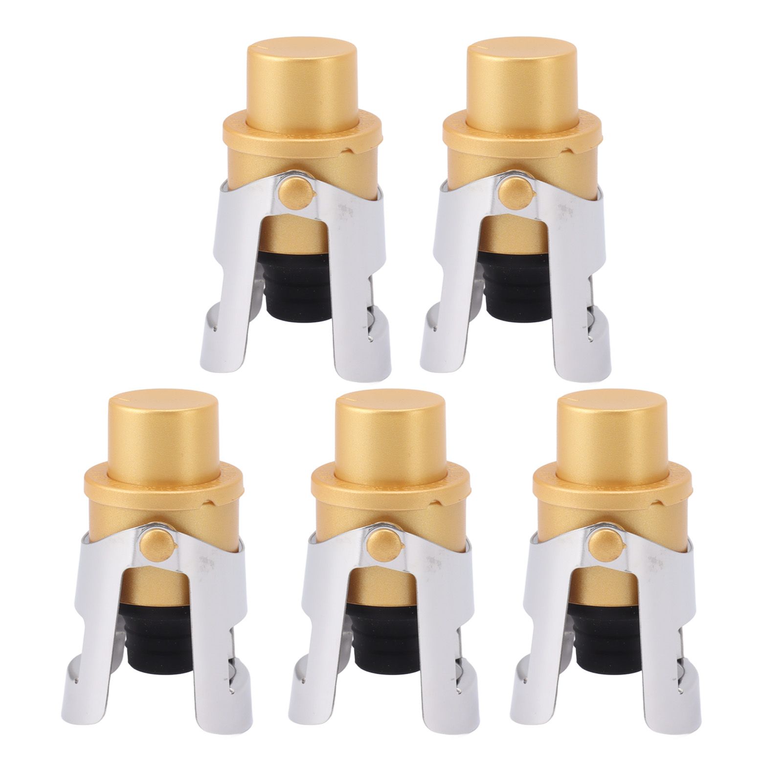 5 Packs Golden Champagne Stopper Stainless Steel Resuable Bottle Sealer