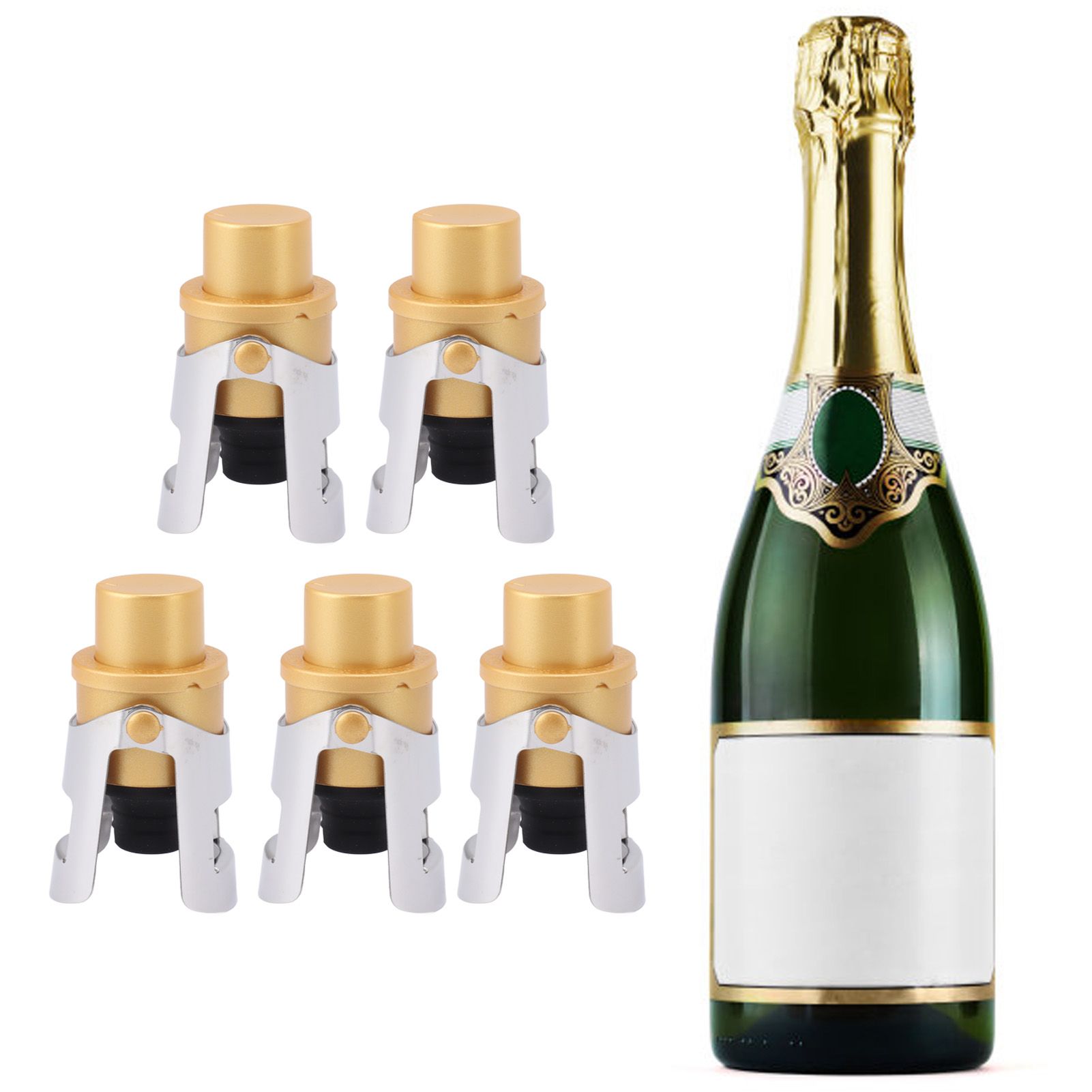 5 Packs Golden Champagne Stopper Stainless Steel Resuable Bottle Sealer view 11