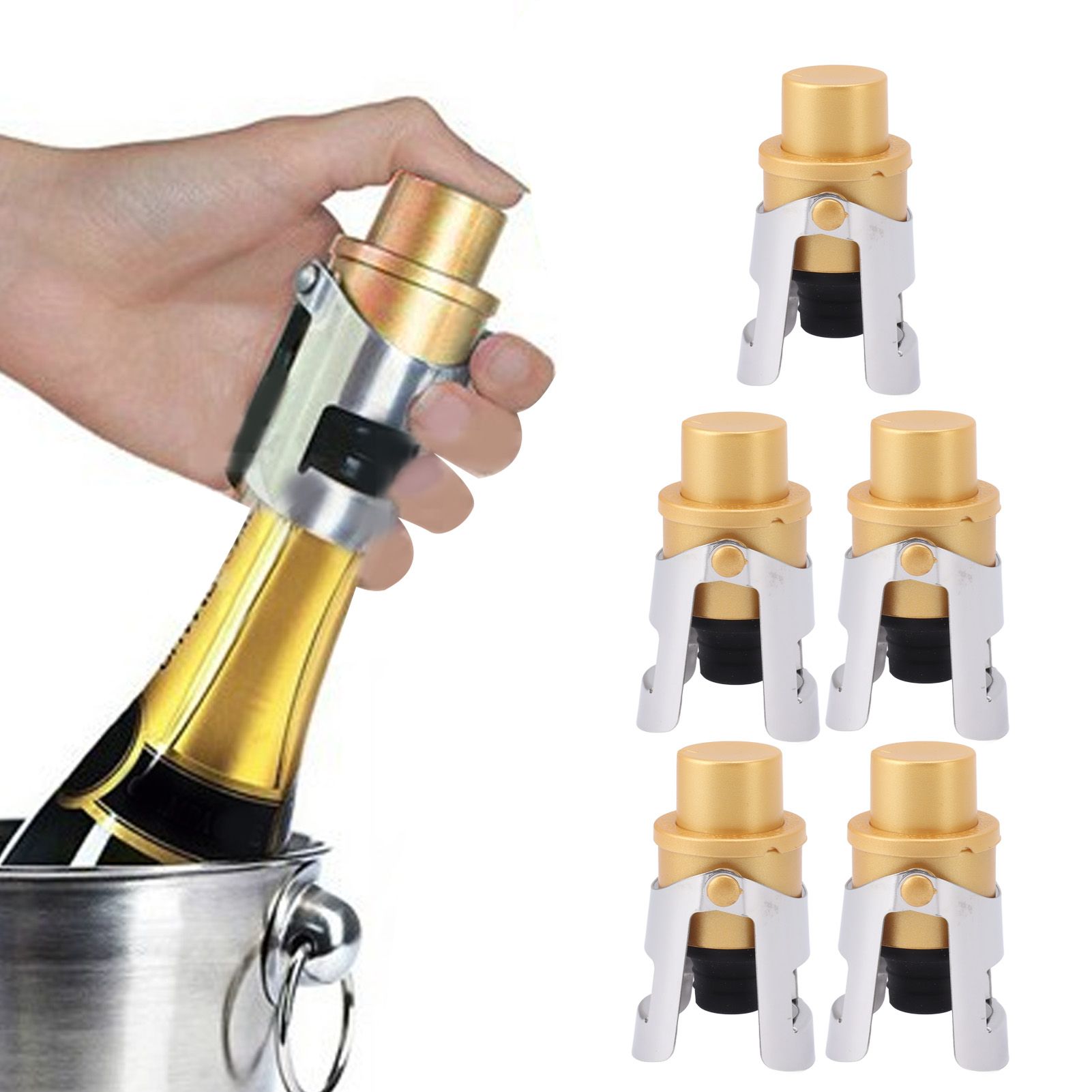 5 Packs Golden Champagne Stopper Stainless Steel Resuable Bottle Sealer view 12